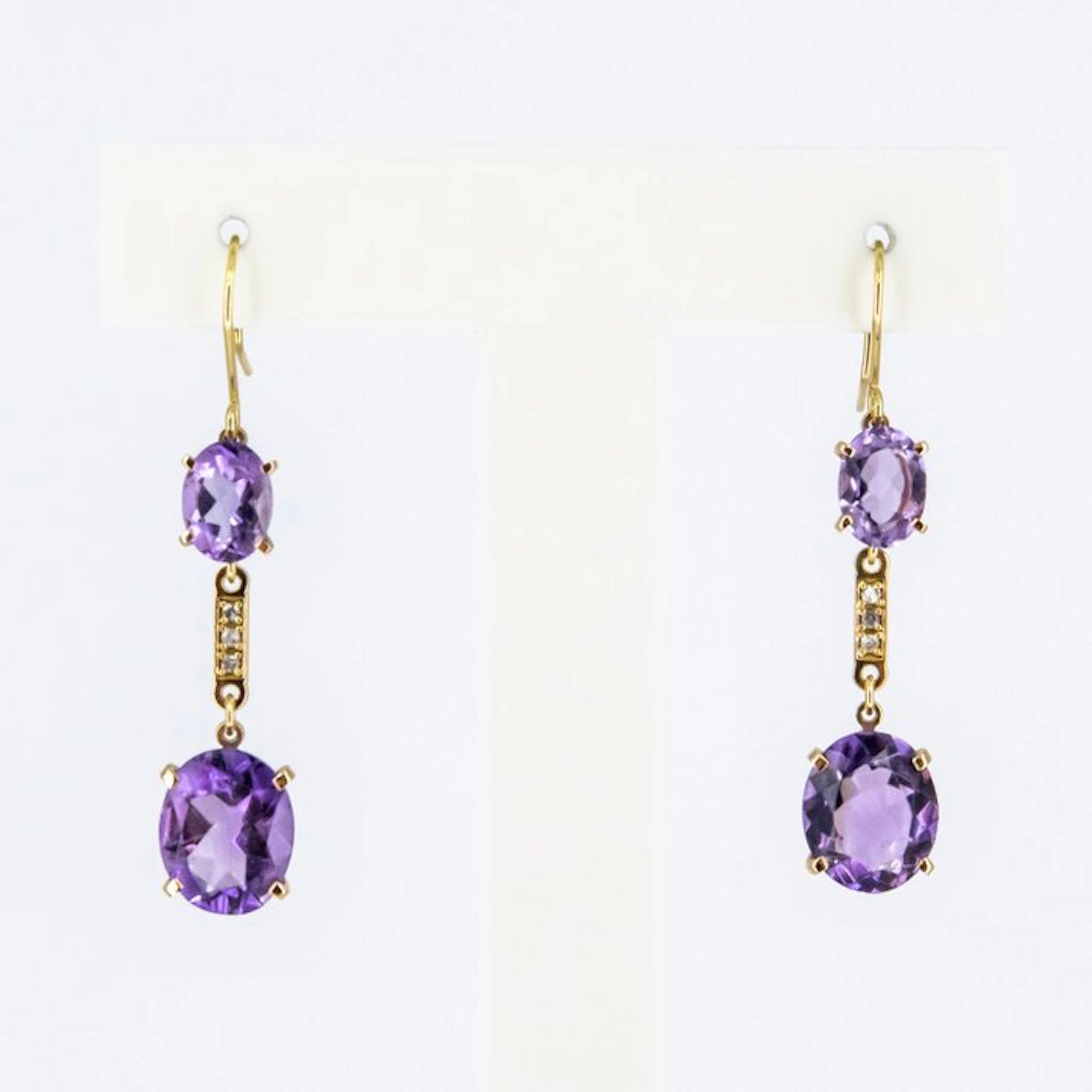 Earrings - 18 kt. Yellow gold Amethyst - Diamond