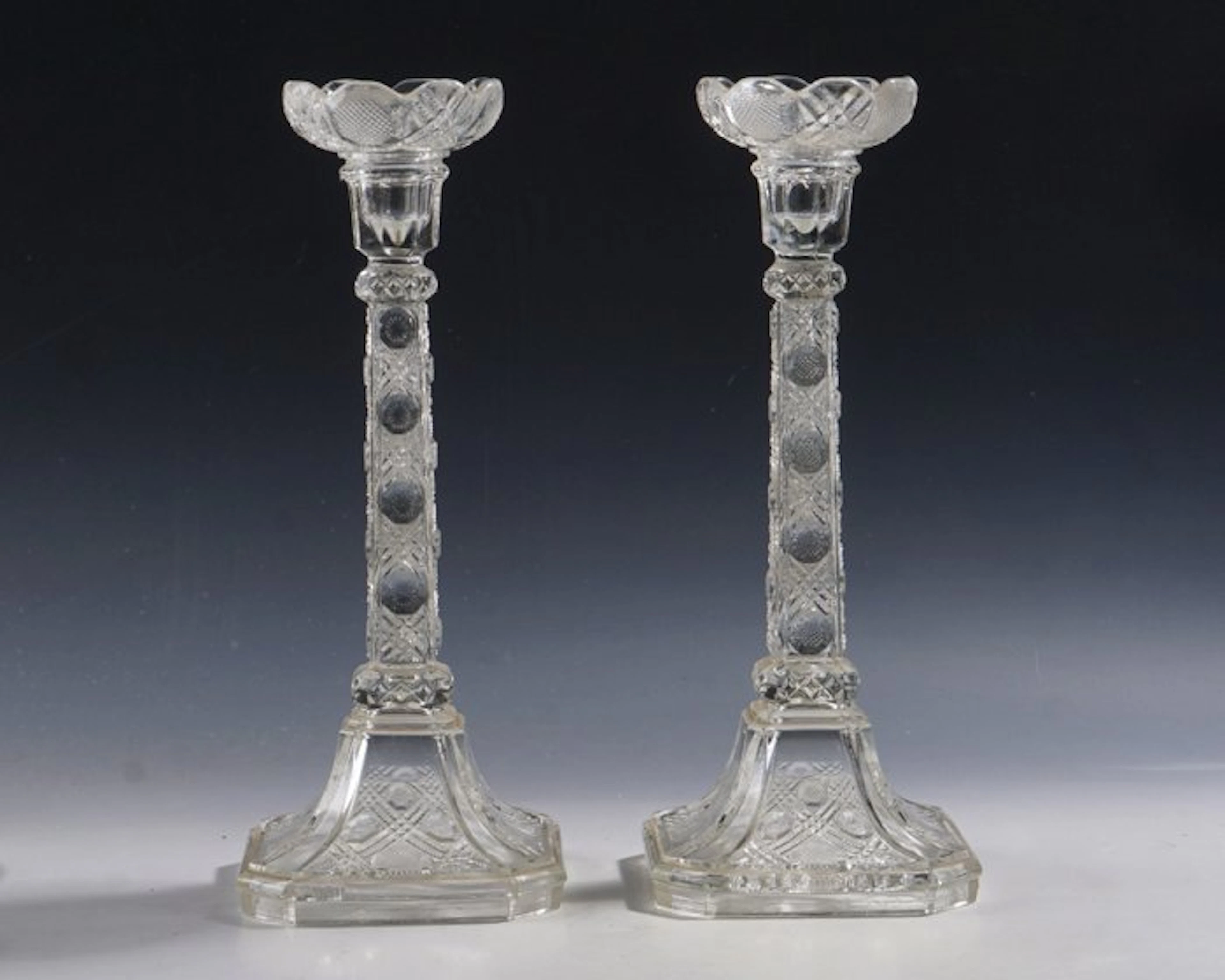 Candleholder Ensemble • Diamond relief with scalloped...