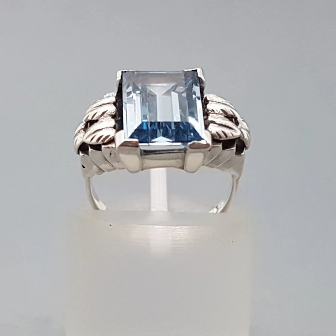 Silver, Art Deco Blue Spinel (Tested) - Ring
