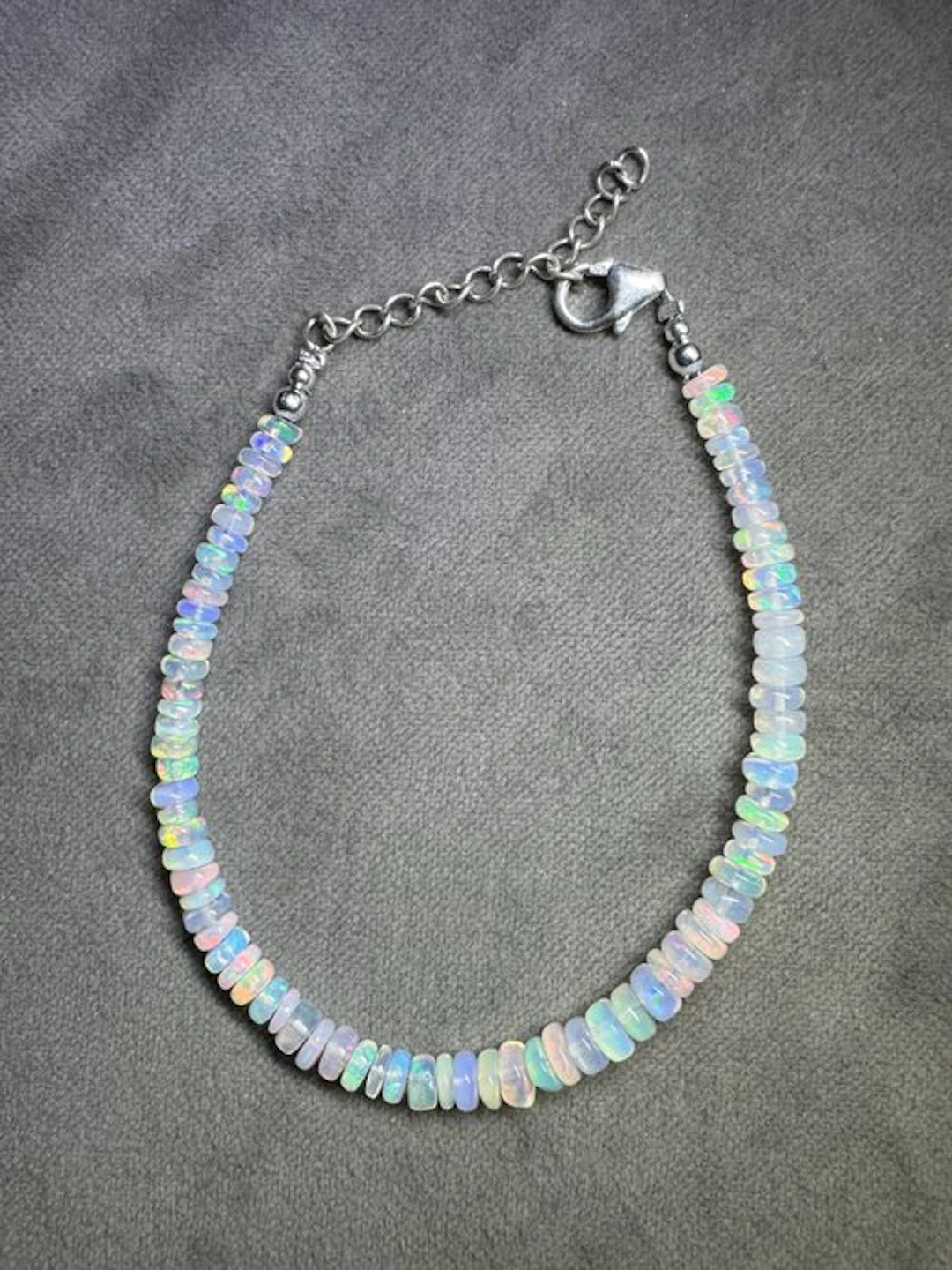 Smooth white Ethiopian opal bracelet + 925 sterling...