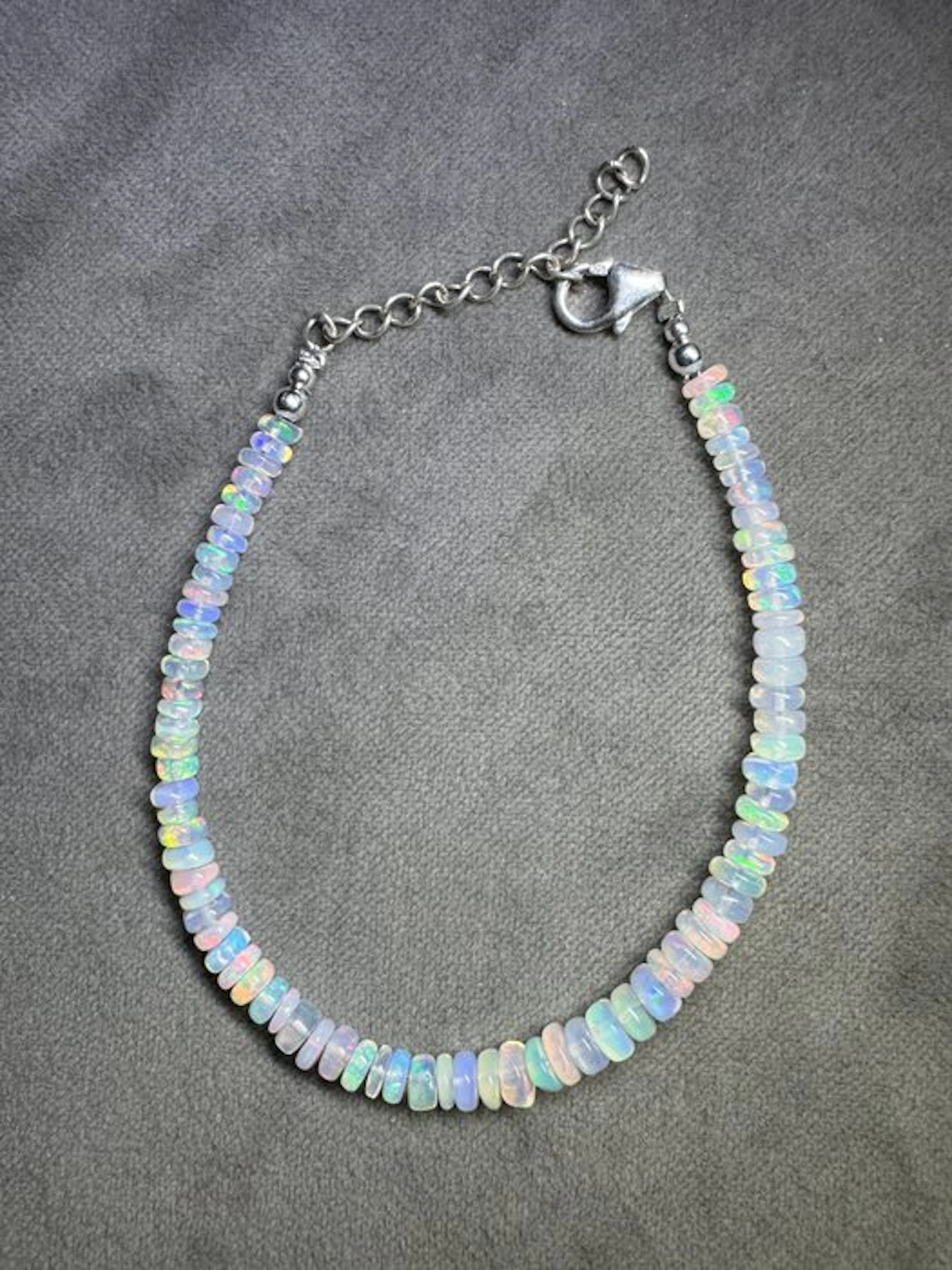 Smooth white Ethiopian opal bracelet + 925 sterling...