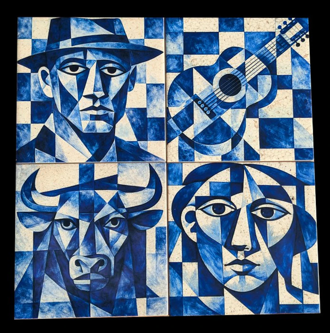 Galerie Teejo - TEEJO - ART TILES – Blue Cubist Quartet...