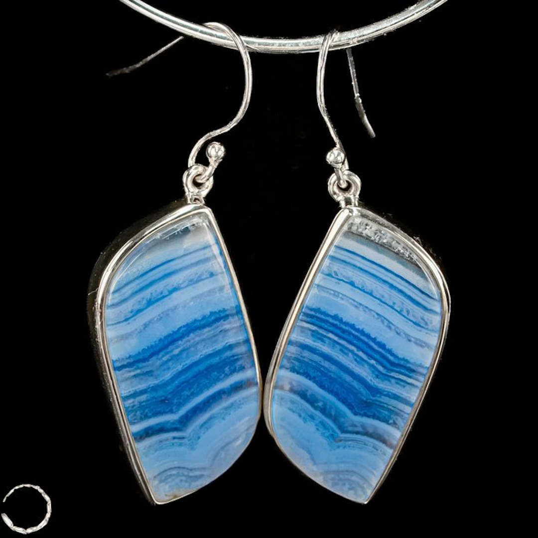 Very rare Blue Lace Agate Earrings 76.55 ct 925 sterling silver- 15.31 g - (2)