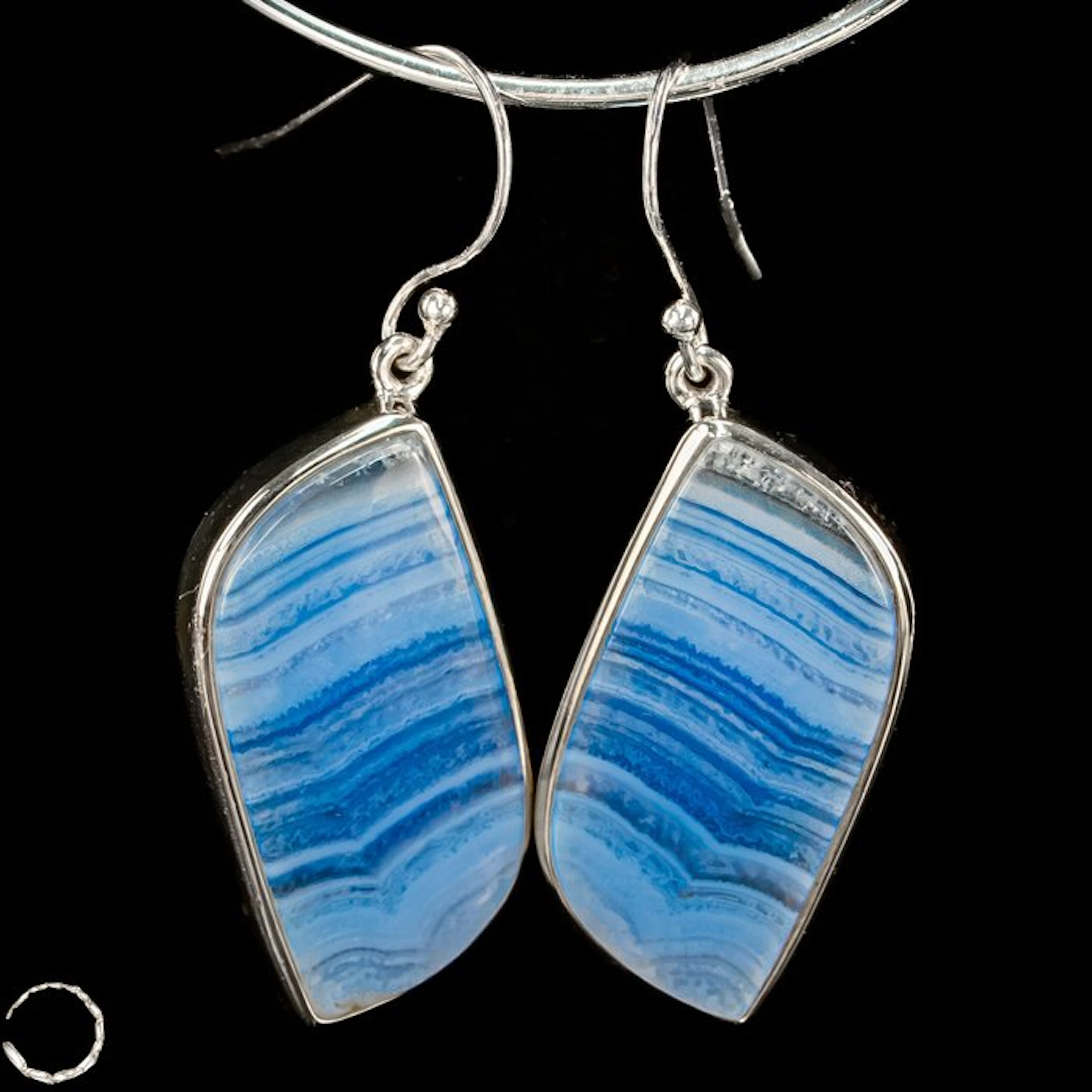 Very rare Blue Lace Agate Earrings 76.55 ct 925 sterling silver- 15.31 g - (2)