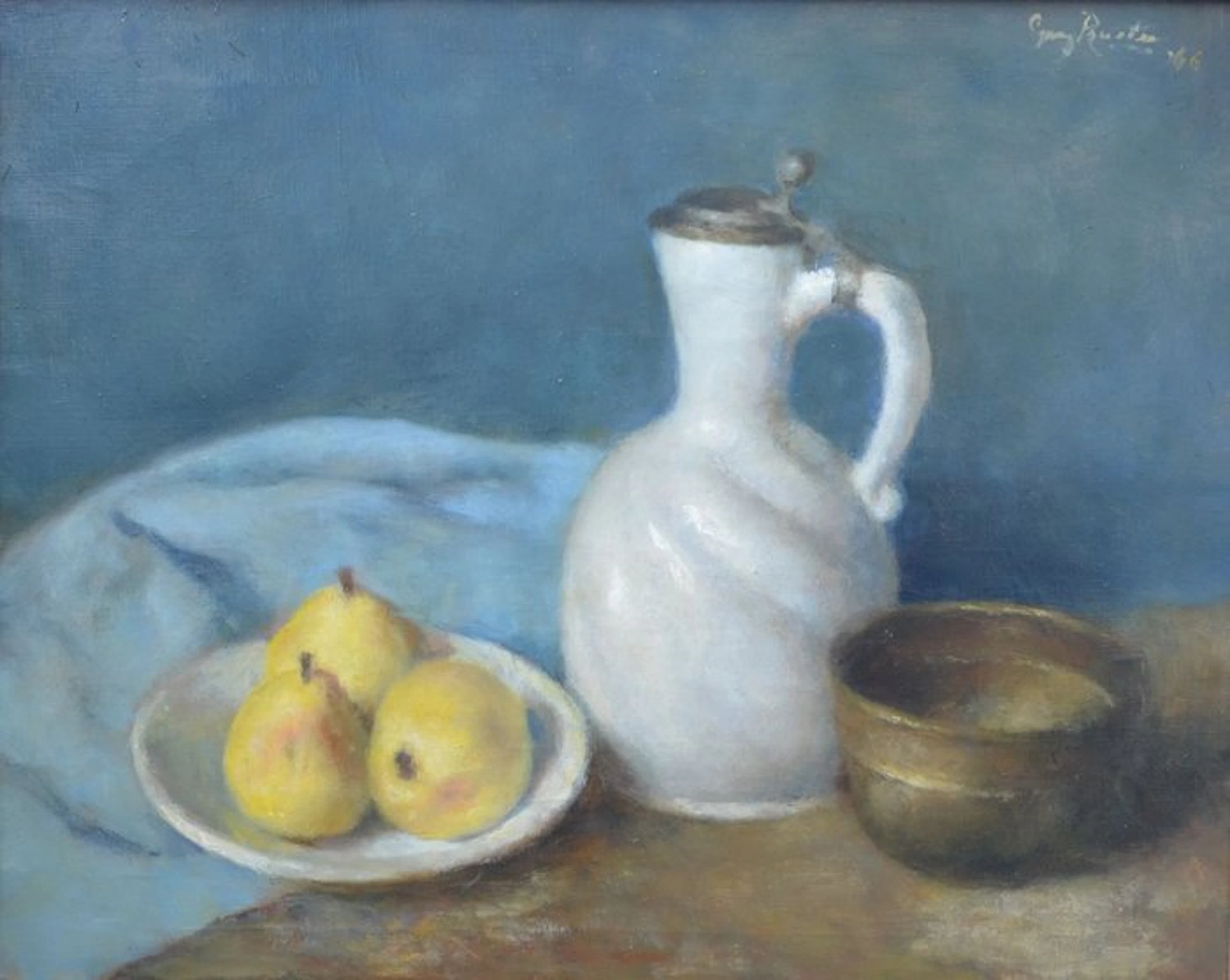 Georg Rueter (1875-1966) - Een stilleven met gele peren...