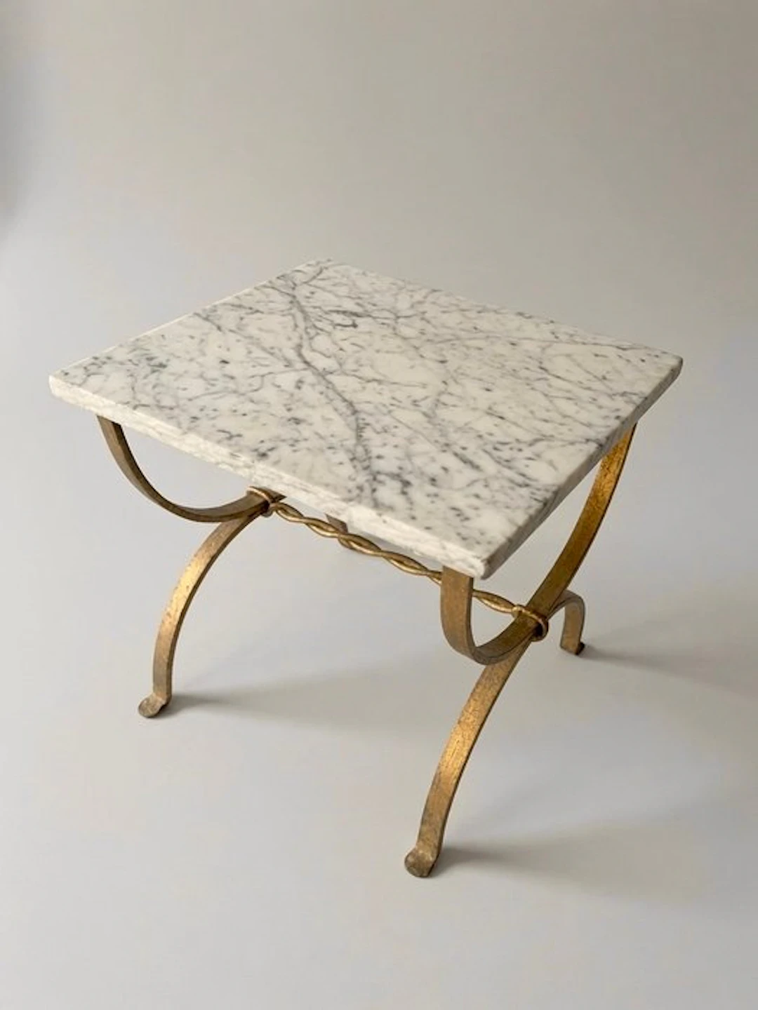 Table - Neoclassical Style Gilt Metal and Travertine-Top Side Table - Marble