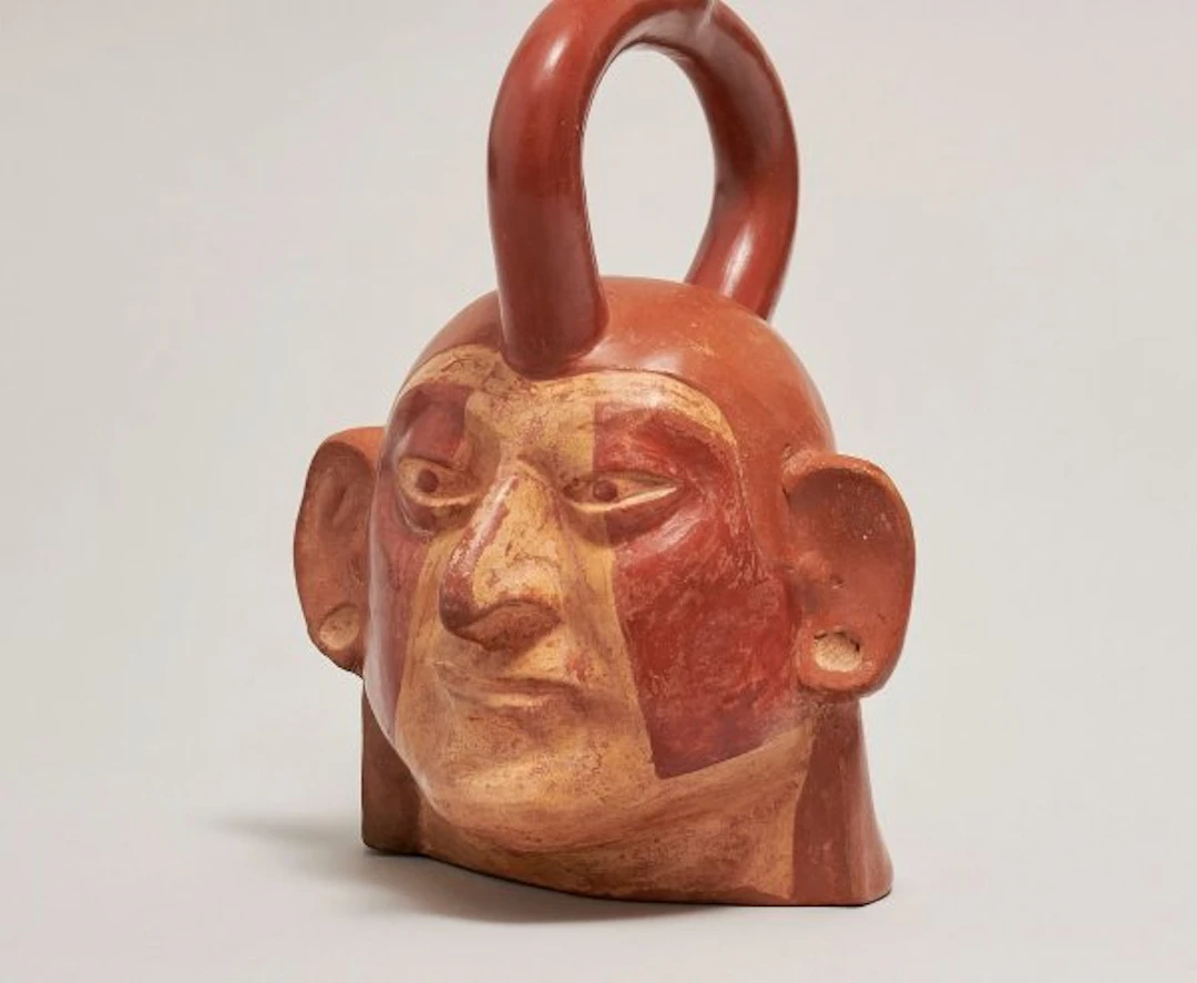 Pre-Columbian. Moche Superb Ceramic Portrait Vessel With Spanish Import License