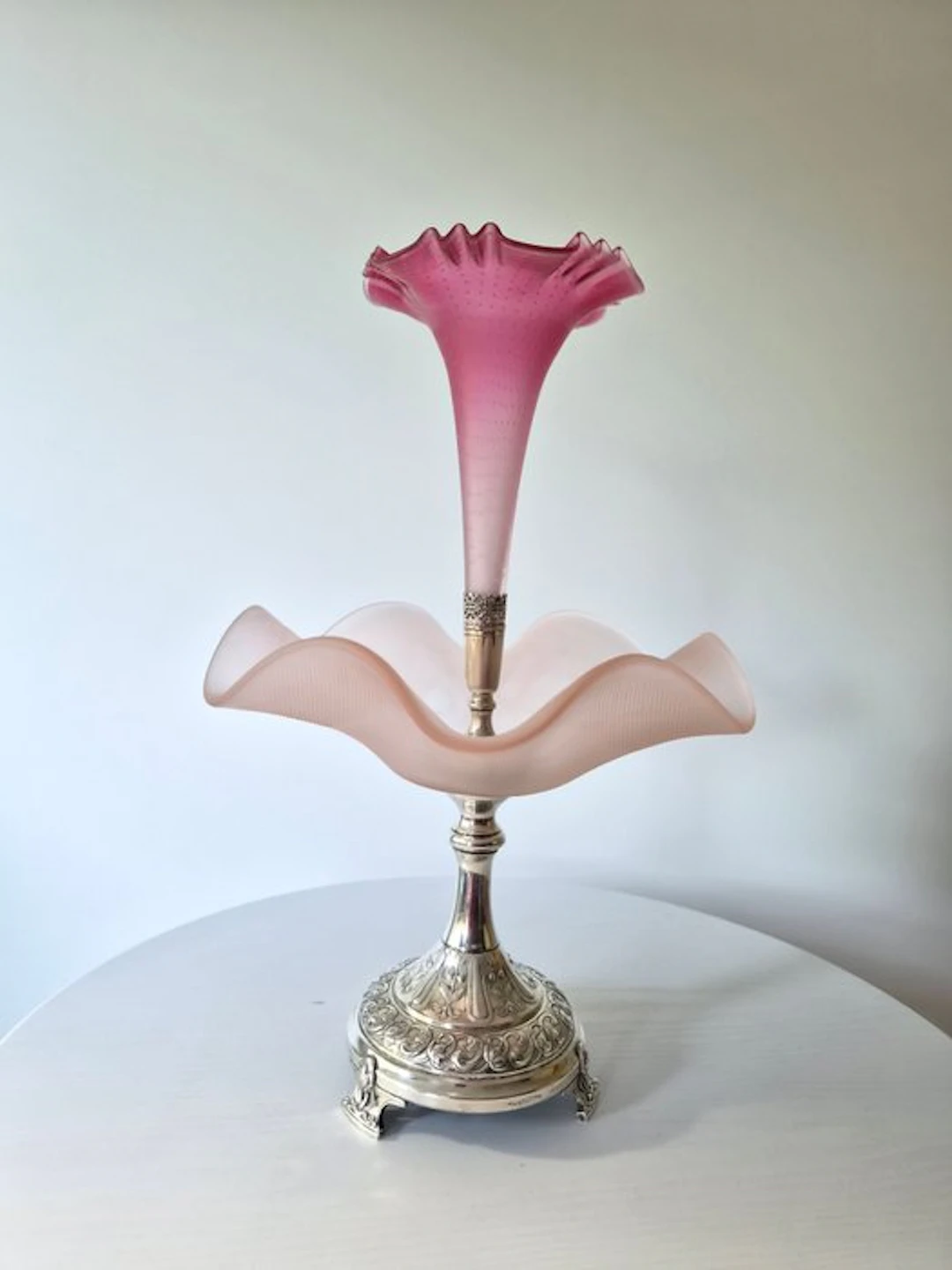 Vase - Antique Victorian Pink Satin Glass Epergne...