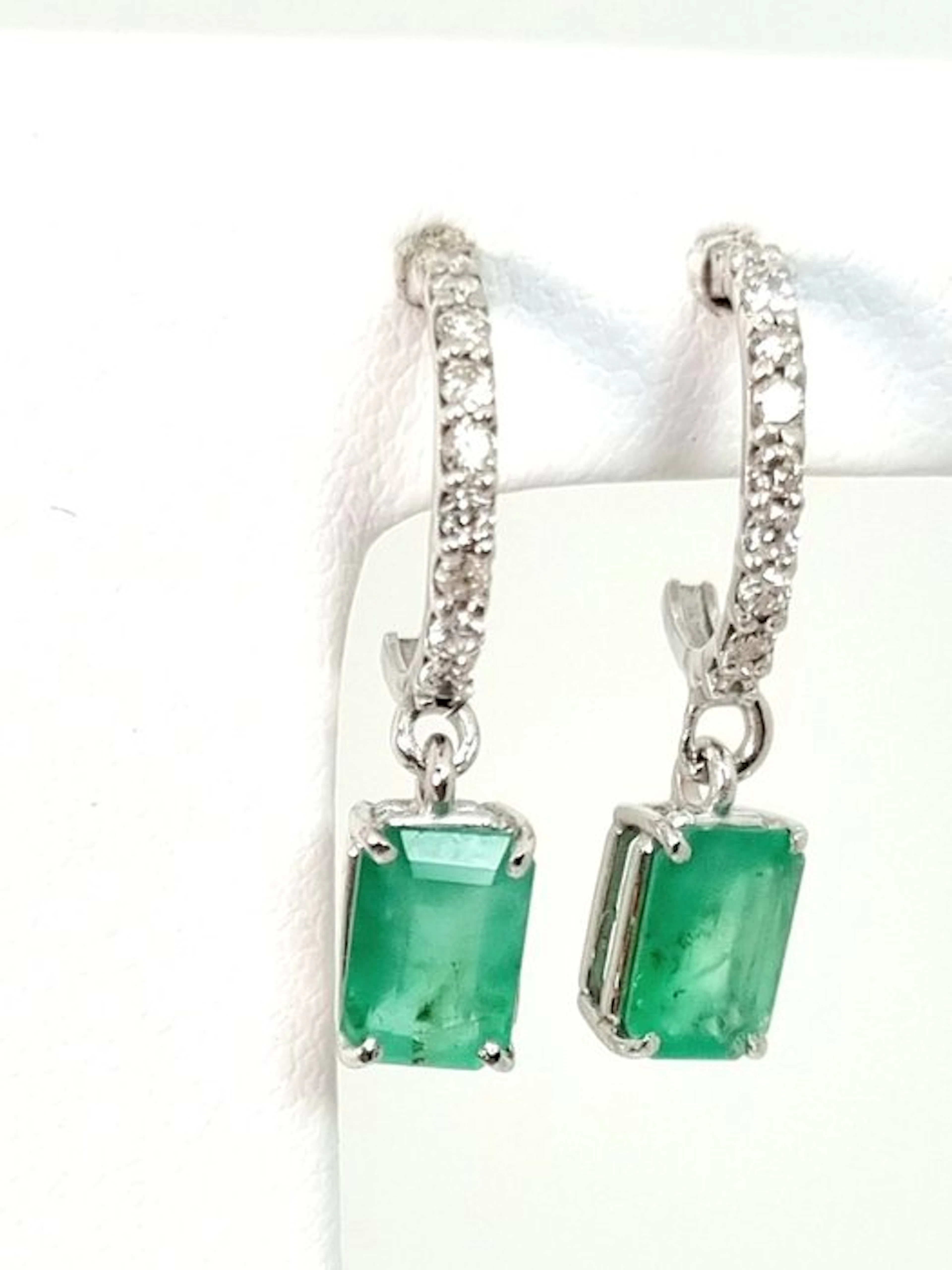 Earrings - 18 kt. White gold Emerald - Diamond