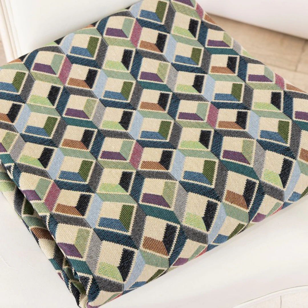 BA012 - Gobelin Fabric with a 3D Geometric Diamond Motif...