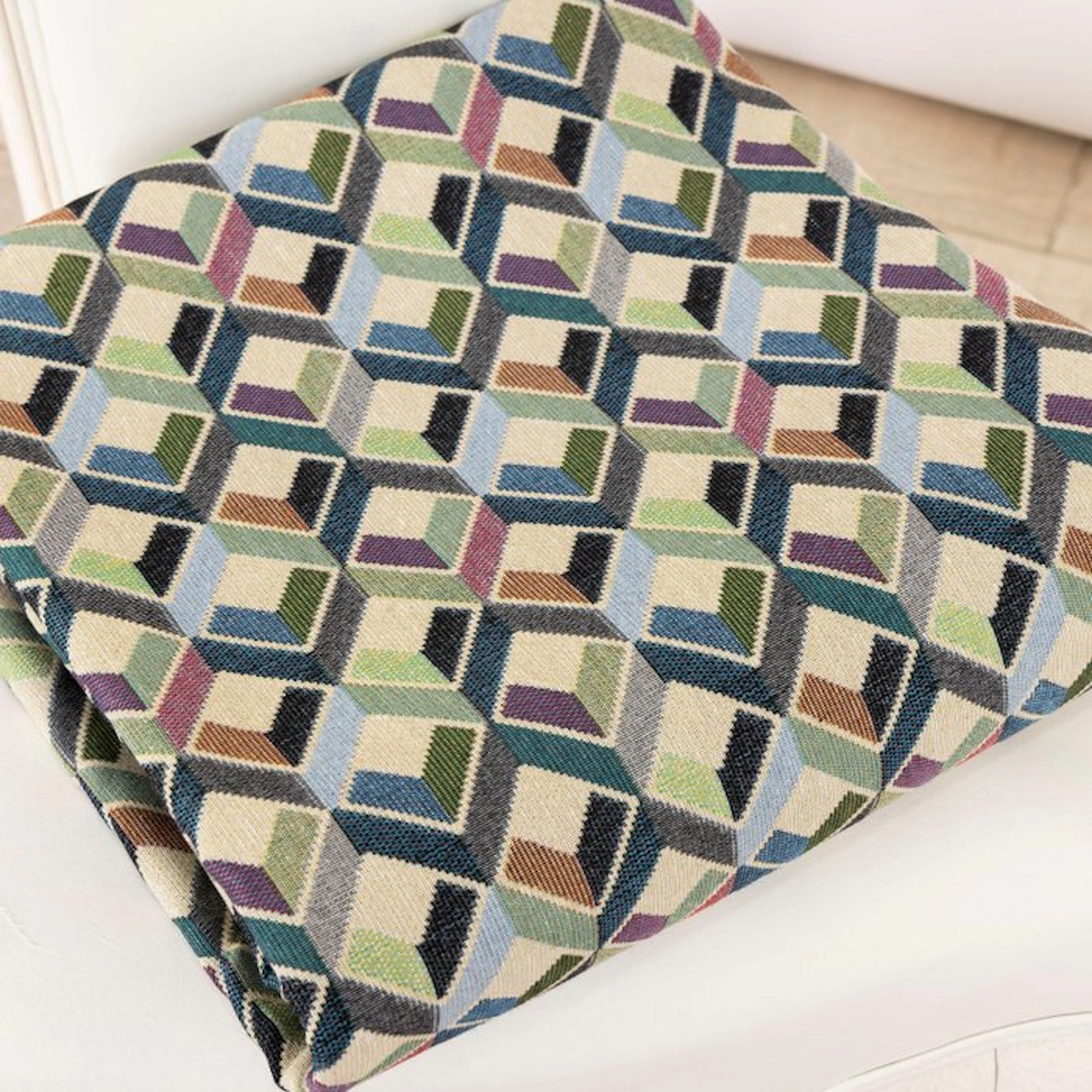 BA012 - Gobelin Fabric with a 3D Geometric Diamond Motif...