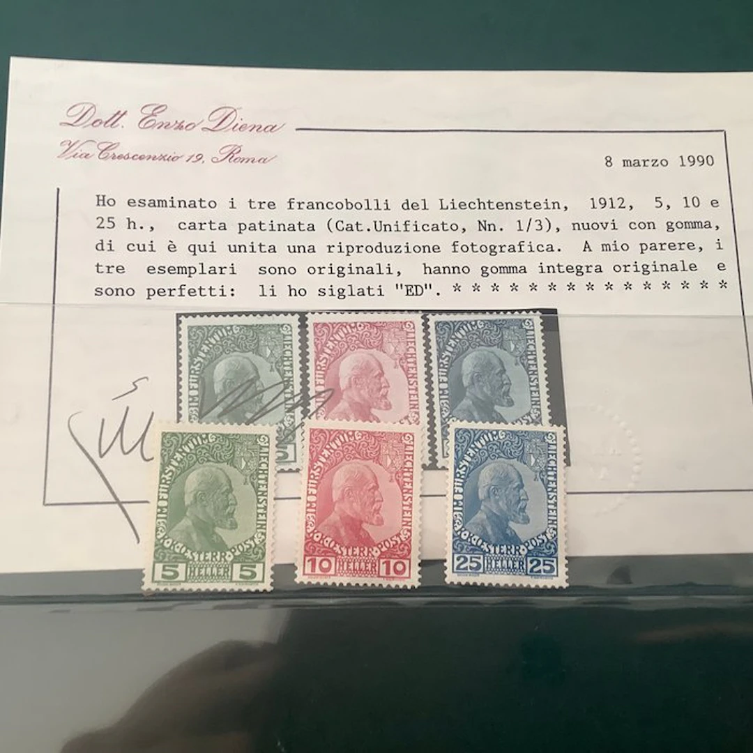 Liechtenstein 1912 - First issue with photo certificate...