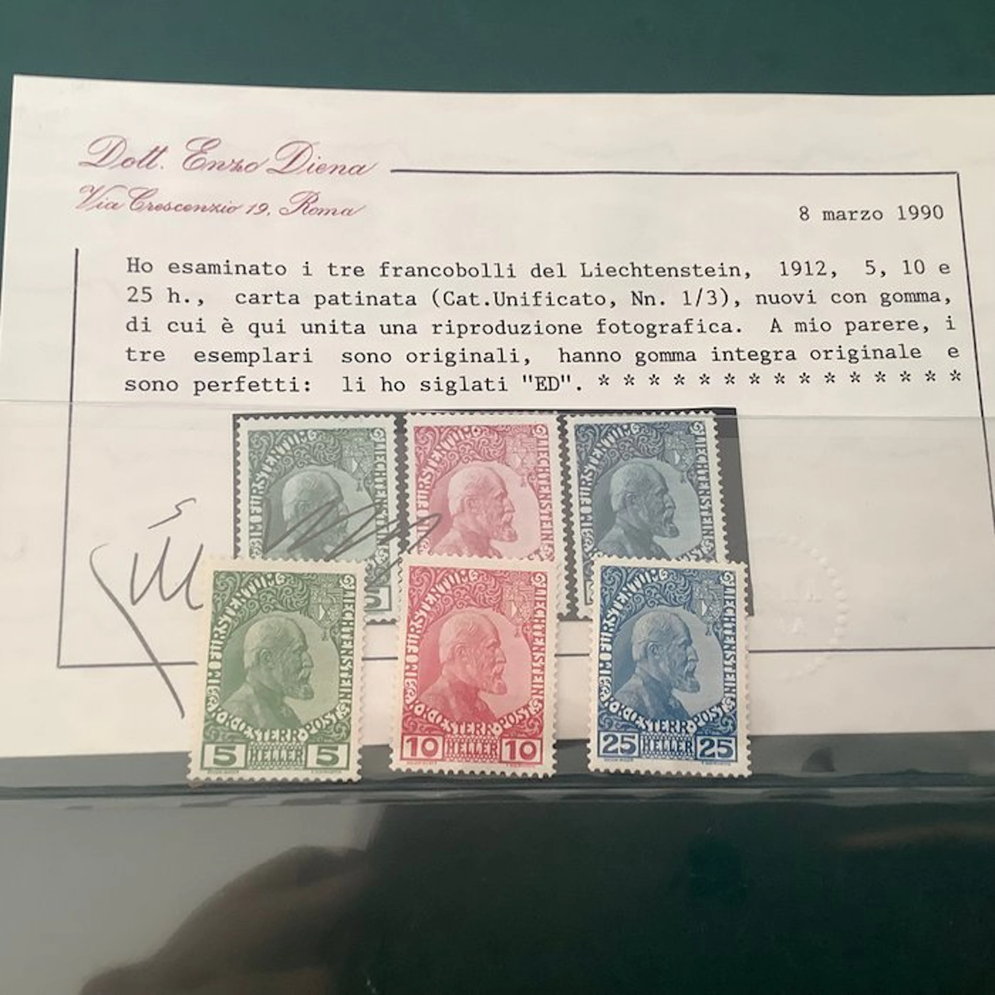 Liechtenstein 1912 - First issue with photo certificate...
