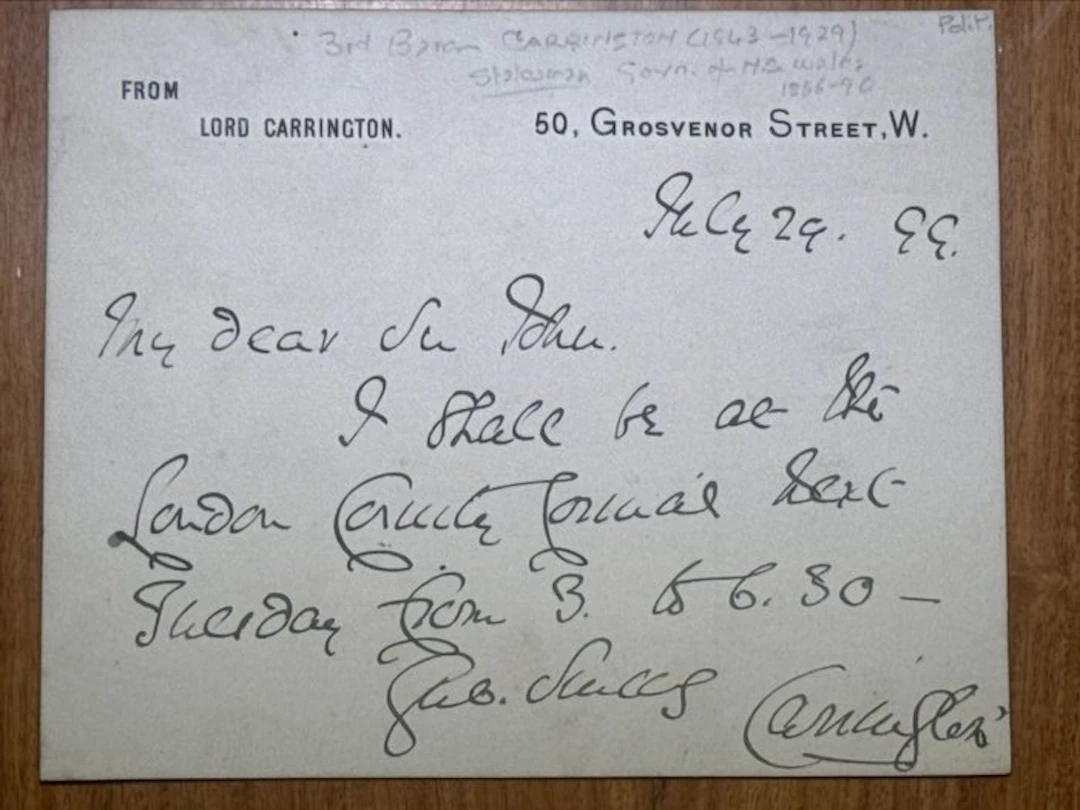 Lord Carington (1843-1928) Politicain
