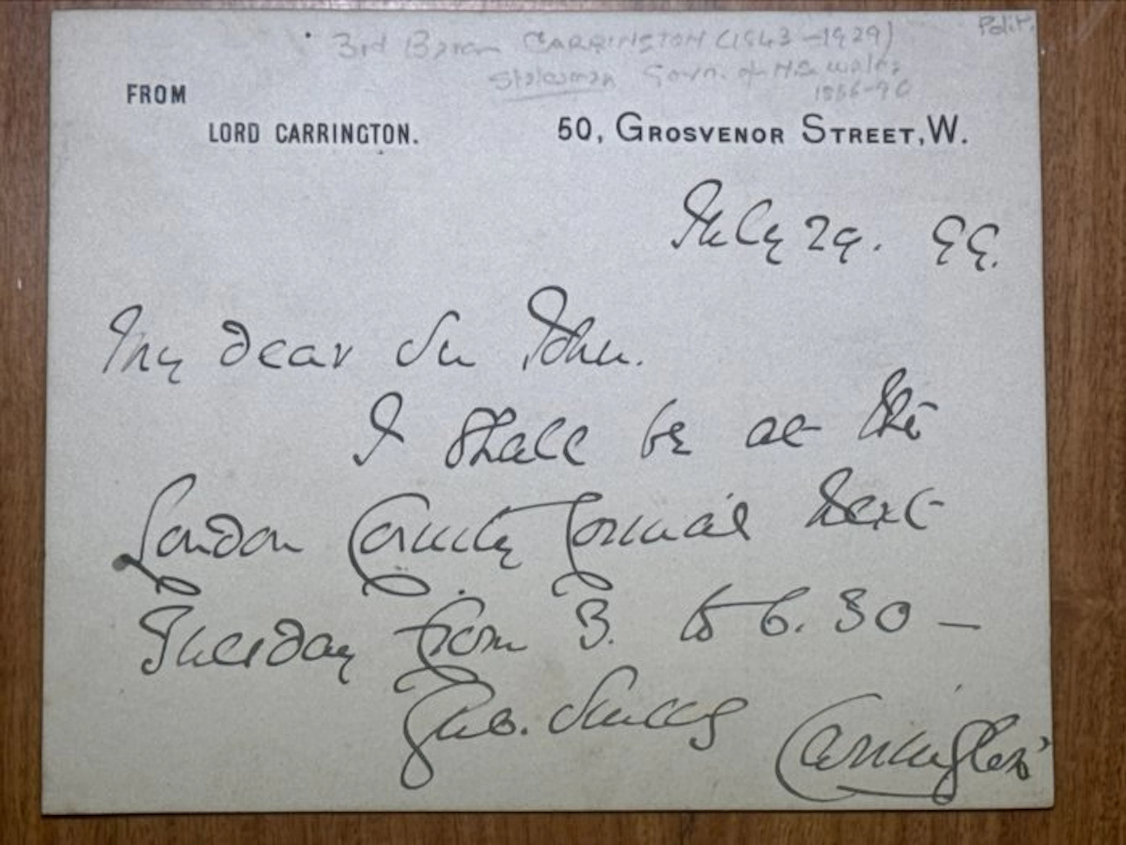 Lord Carington (1843-1928) Politicain