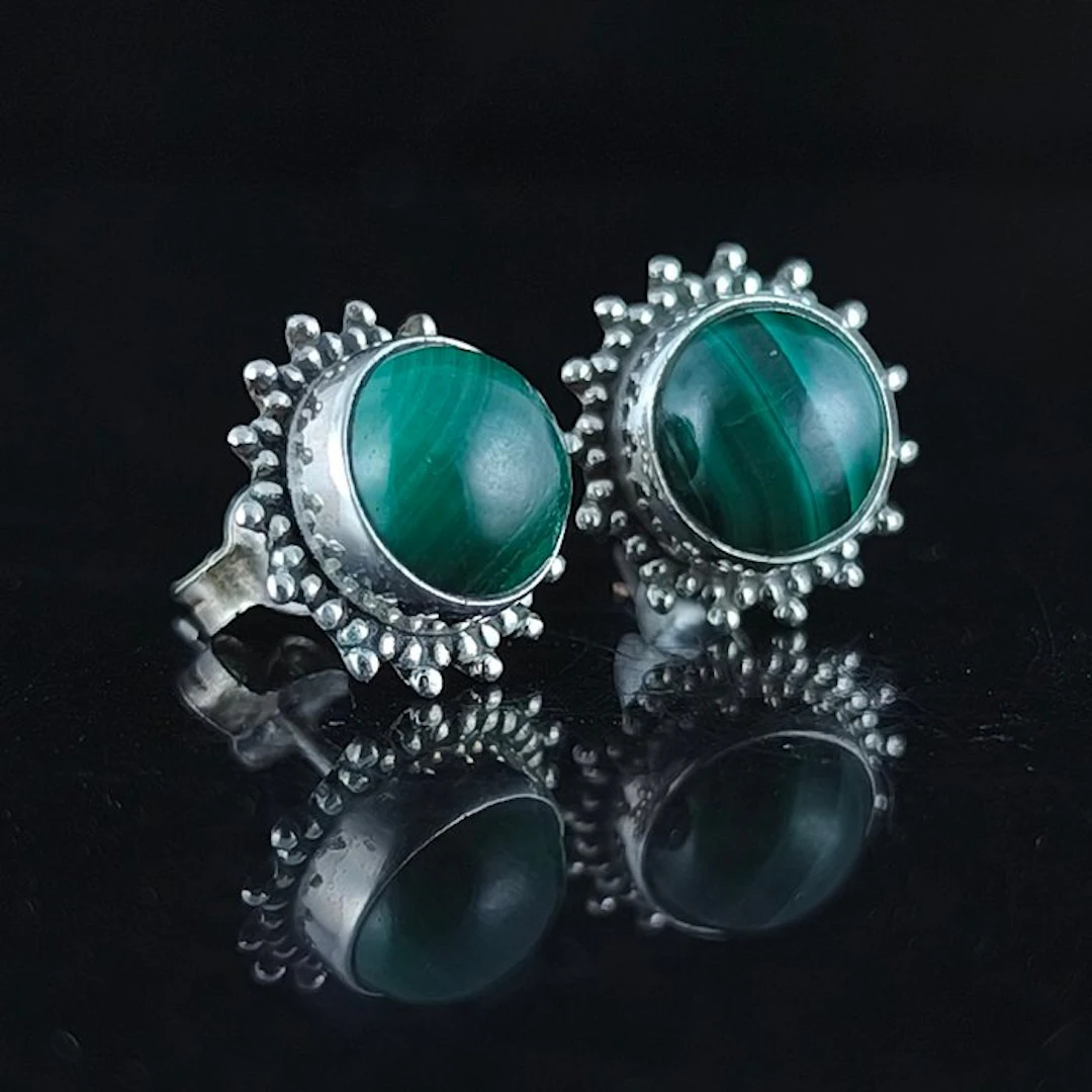 Silver - Earrings - Sterling Silver Malachite