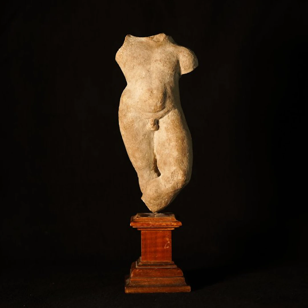 Ancient Roman Stone limestone acephalus torso of Eros