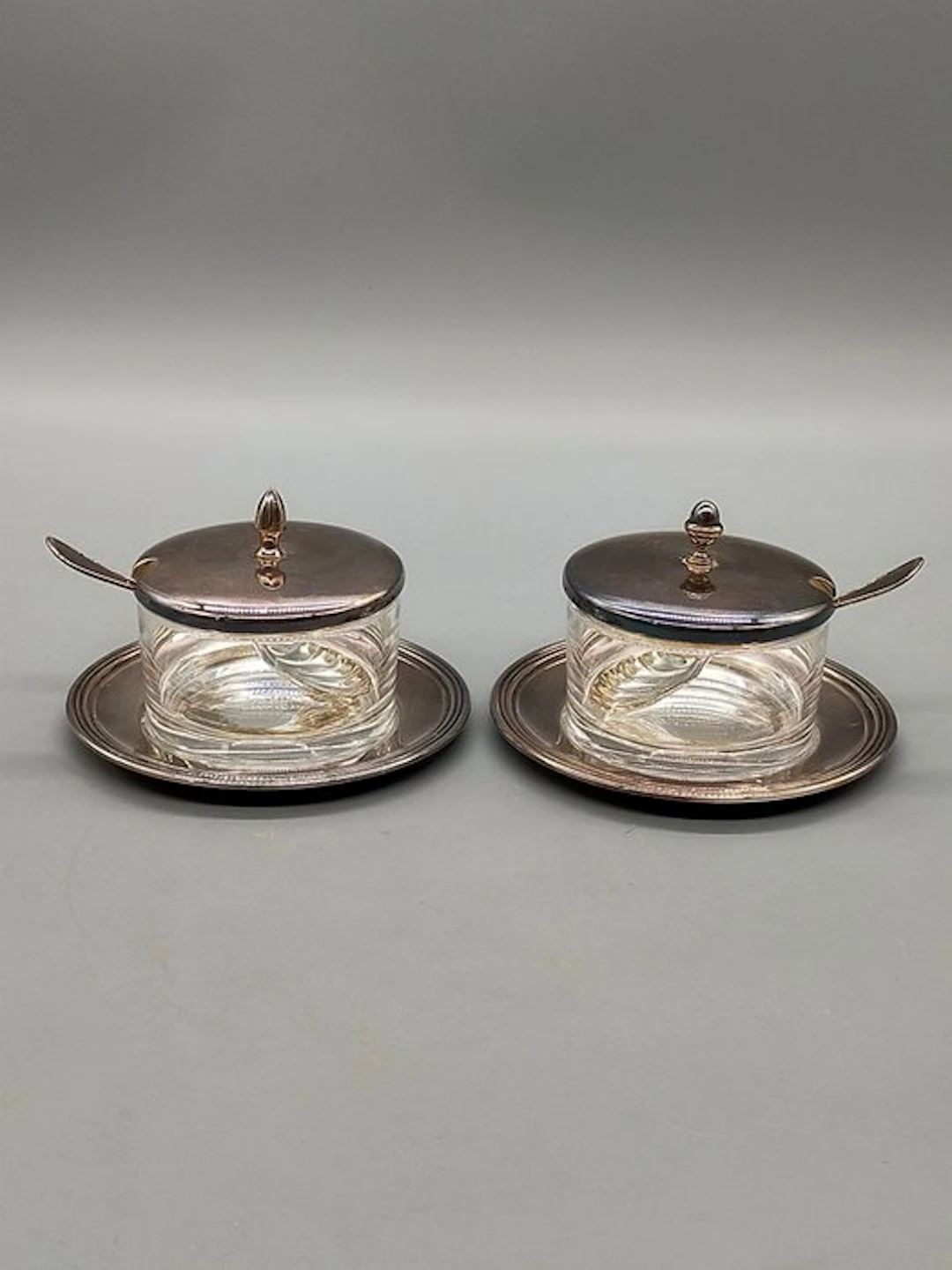 2er Set Zucker- & Senfdosen Glas mit versilbertem Deckel - Can - Glass