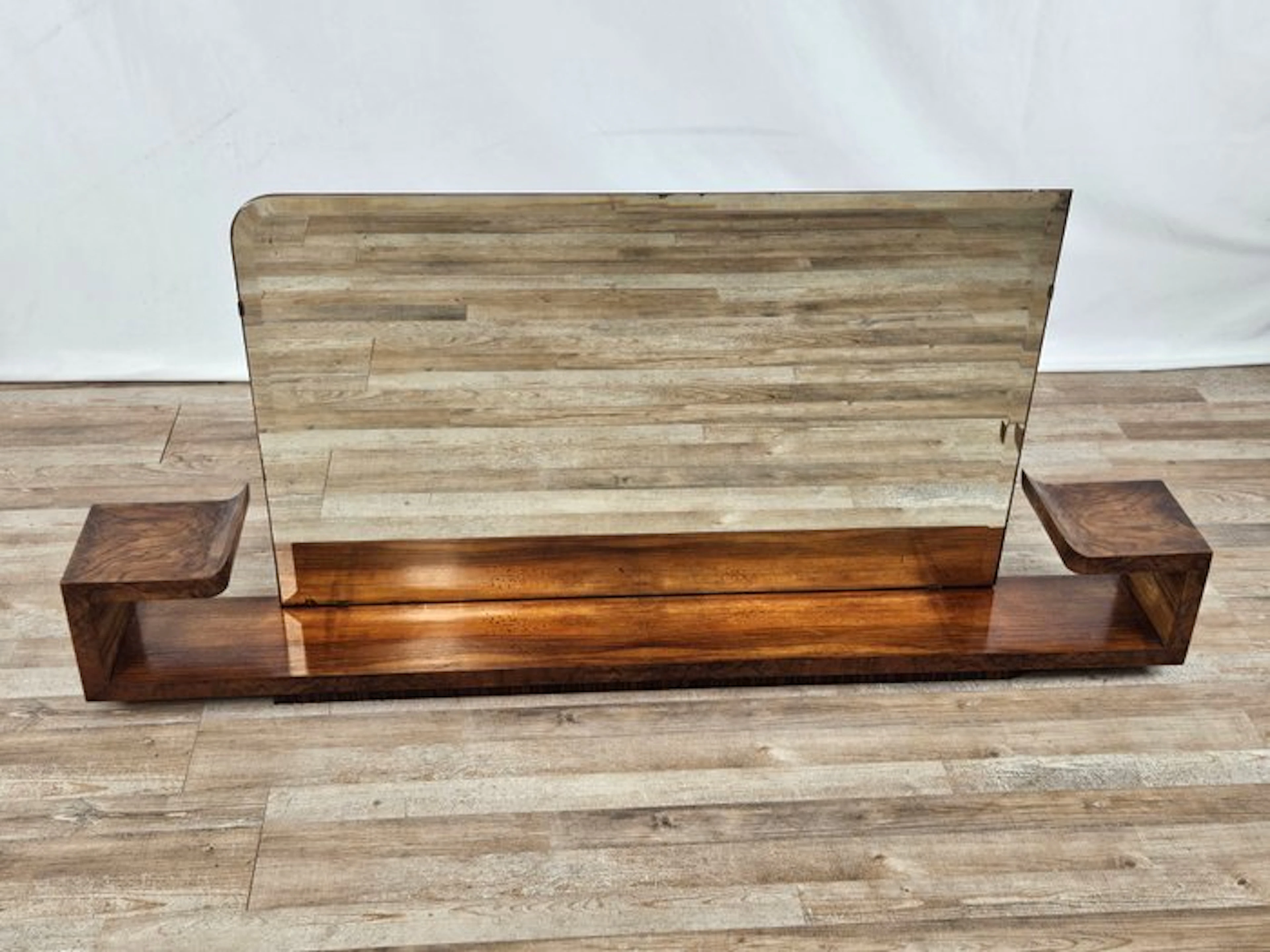 Mirror- Art Deco walnut vanity mirror, 1930s - Wood, Glass