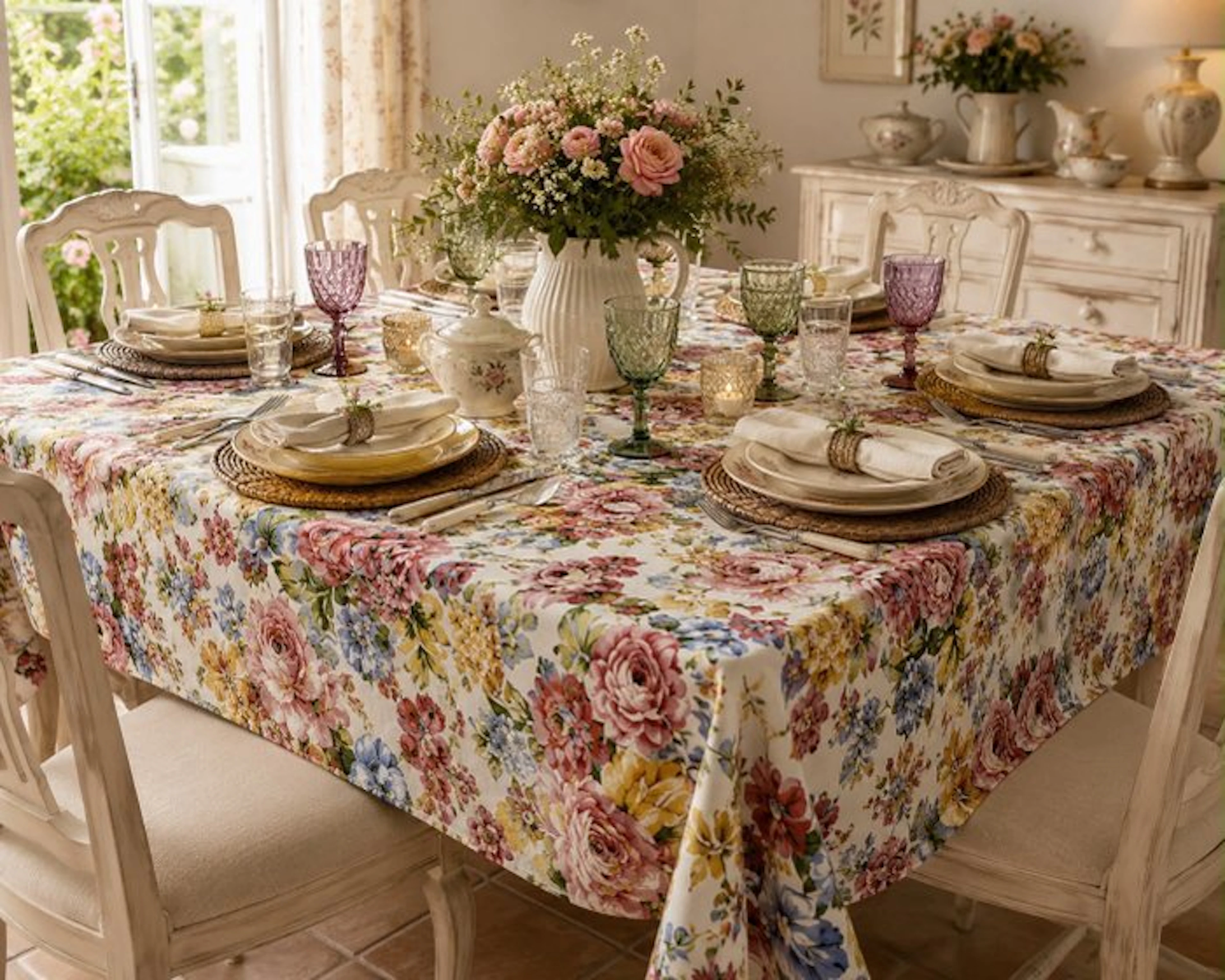 Wonderful Sanderson-inspired floral fabric tablecloth