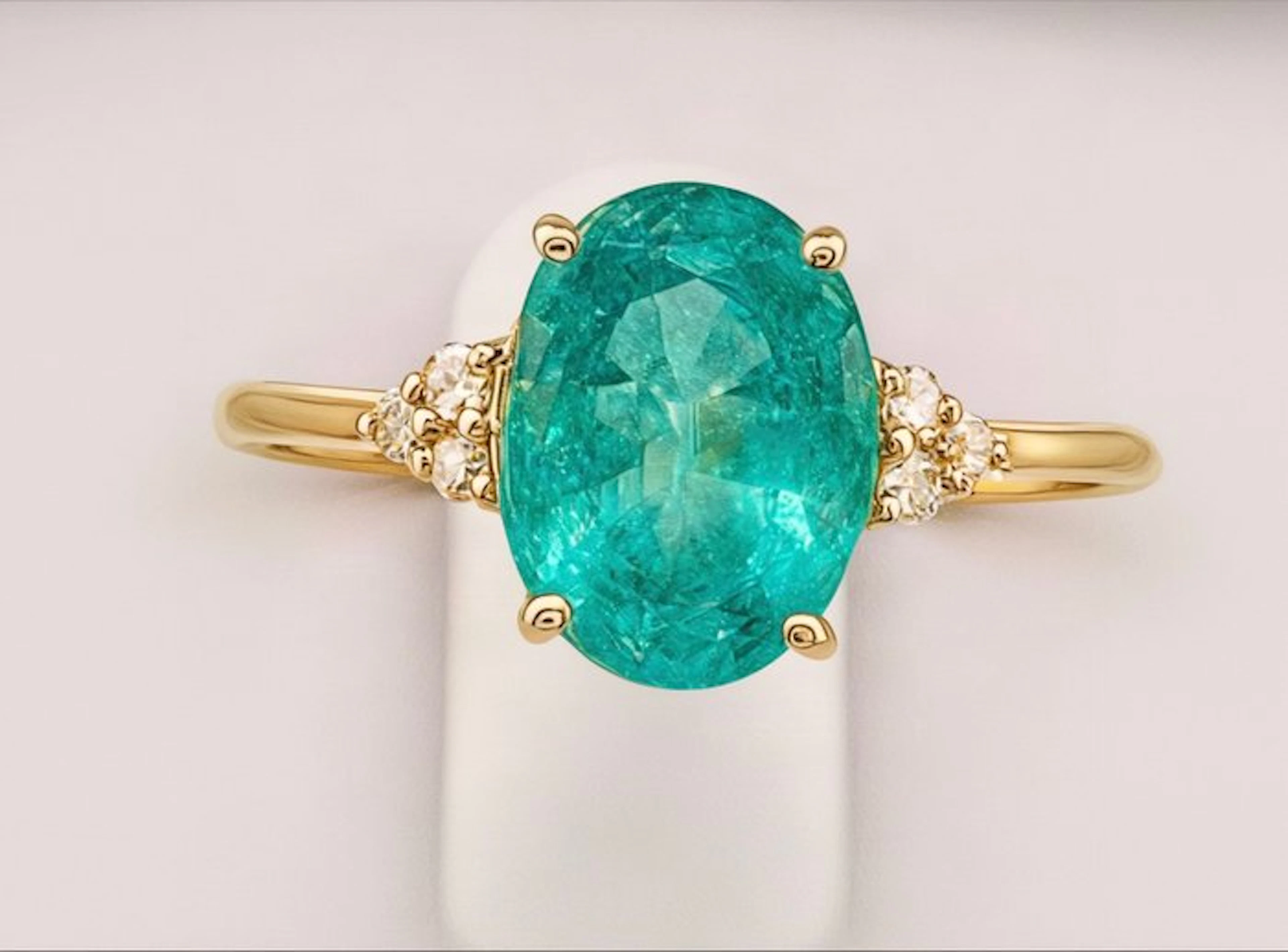 No reserve price - Ring - 14 kt. Yellow gold Emerald - Diamond