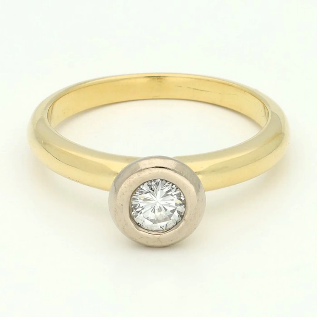 Ring - 18 kt. Yellow gold, White gold Diamond (Natural) - Solitair