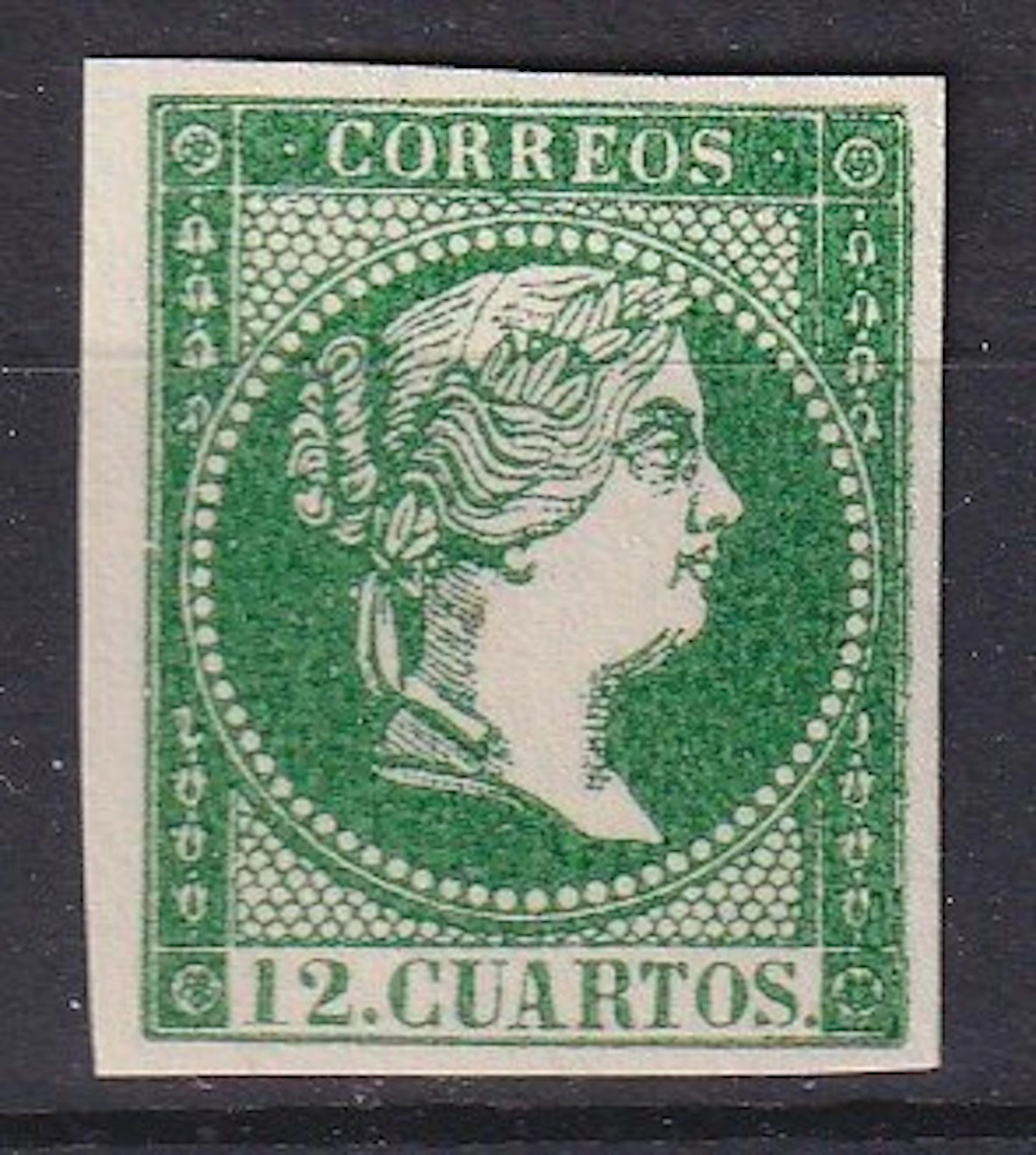 Spain 1855 - Not issued Elizabeth II - Color Test - Green - Edifil NE1