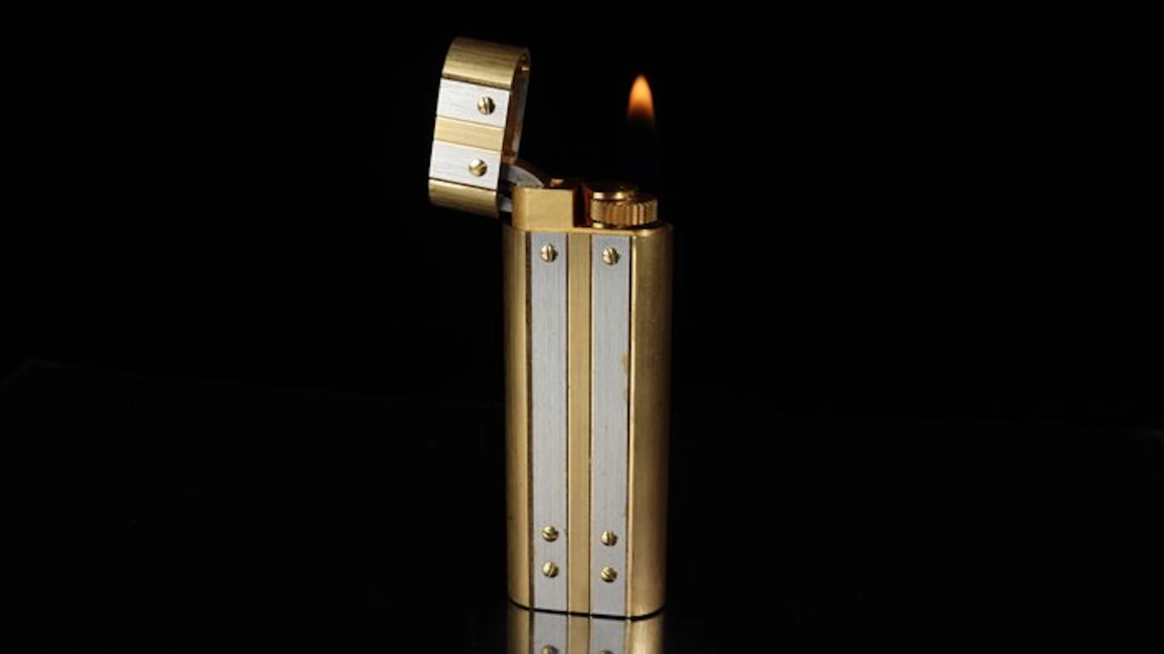 Cartier - Santos Pattern Vintage gas Lighter - Lighter - Silver & Gold plated