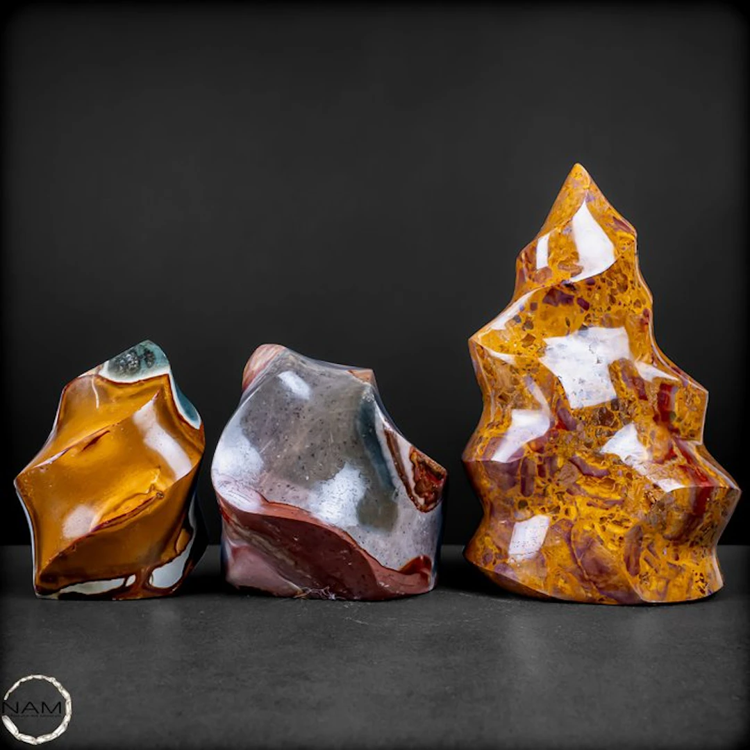 Polychrome Jasper Flame Set – 3-piece Collector and...