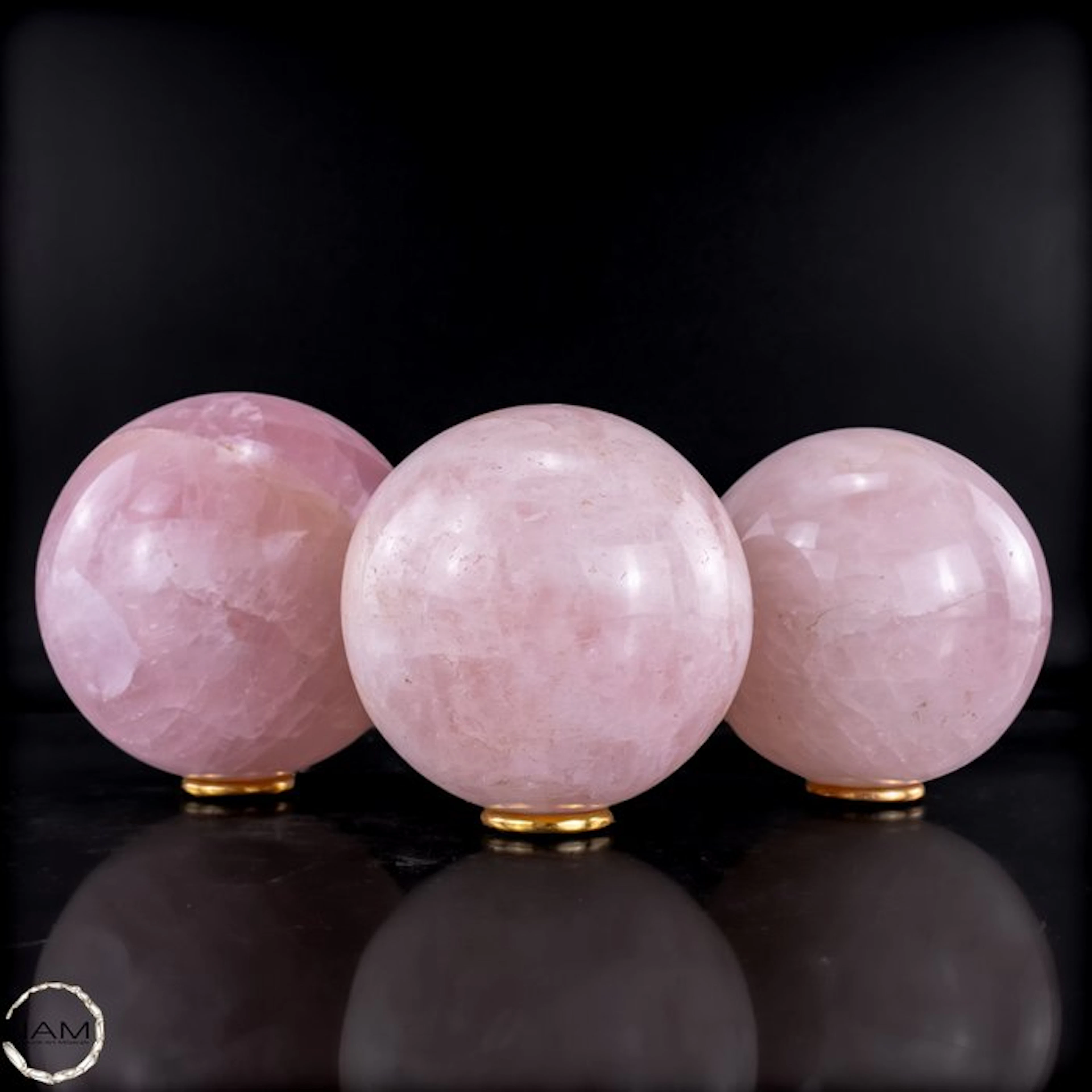 Rose Quartz & Fire Quartz Ball Trio – Three one-of-a-kind...