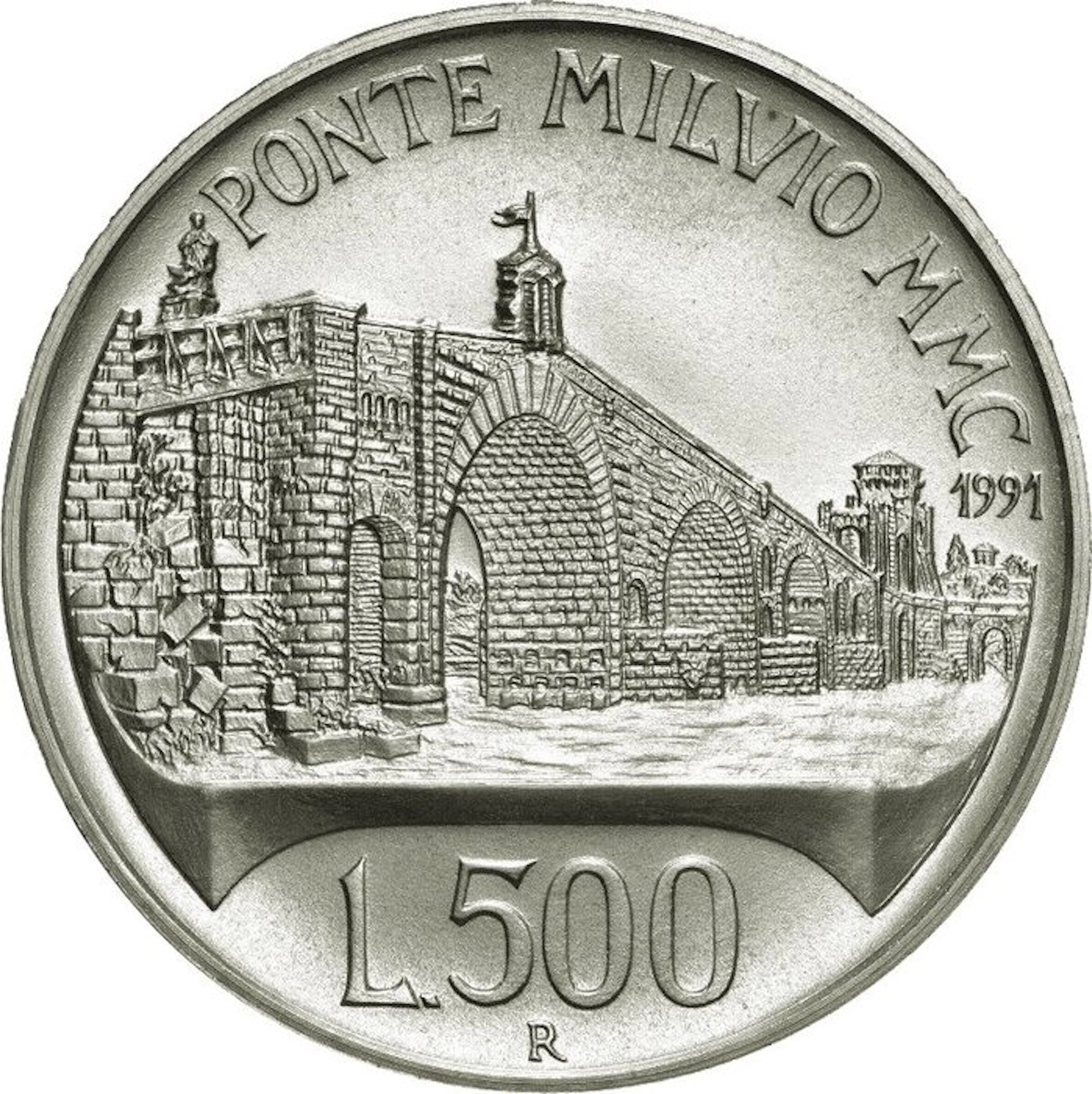 Italy. 500 Lire 1991 "Ponte Milvio" (No reserve price)