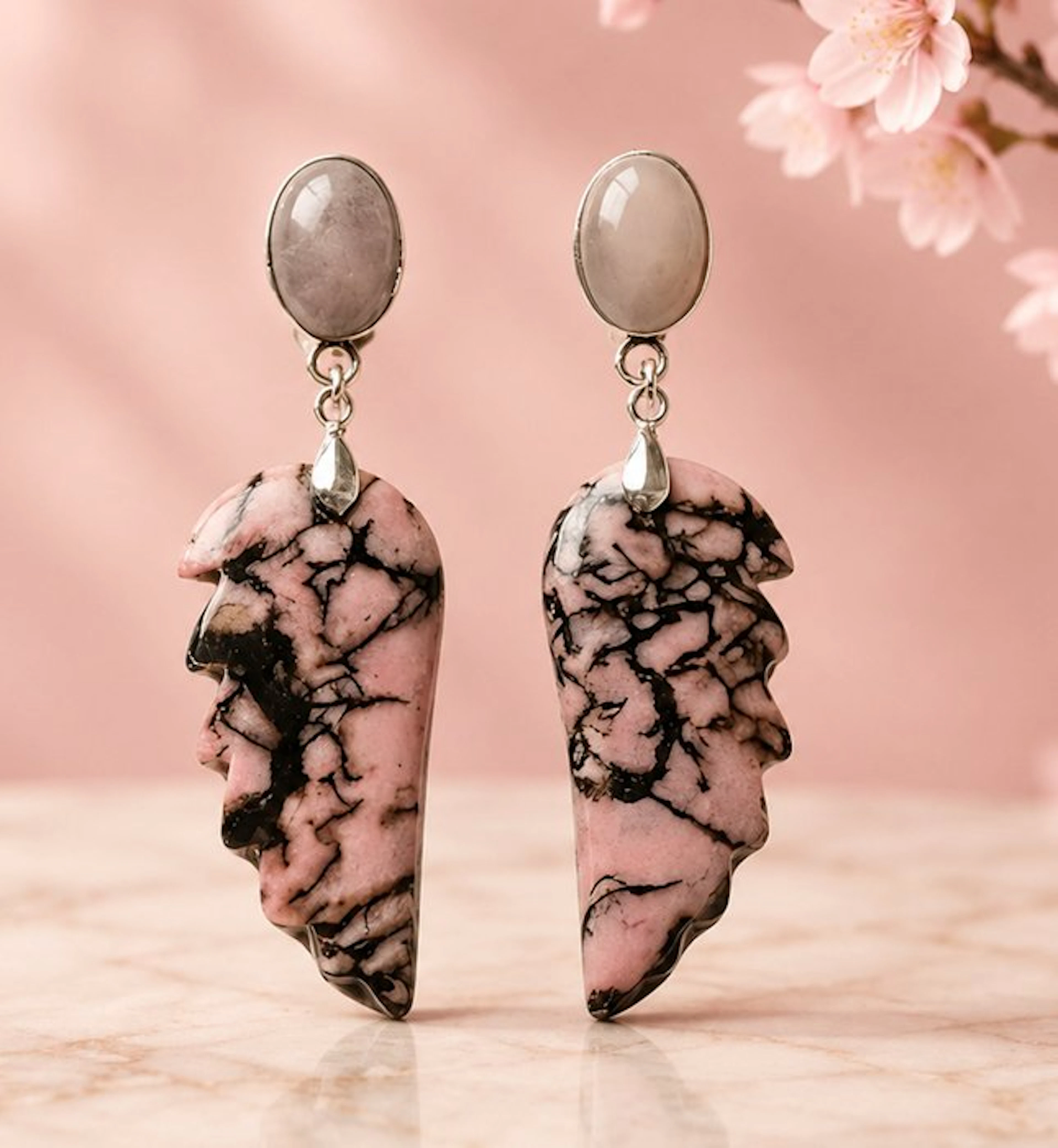 One-of-a-kind piece, Silver, natural jasper - Earrings