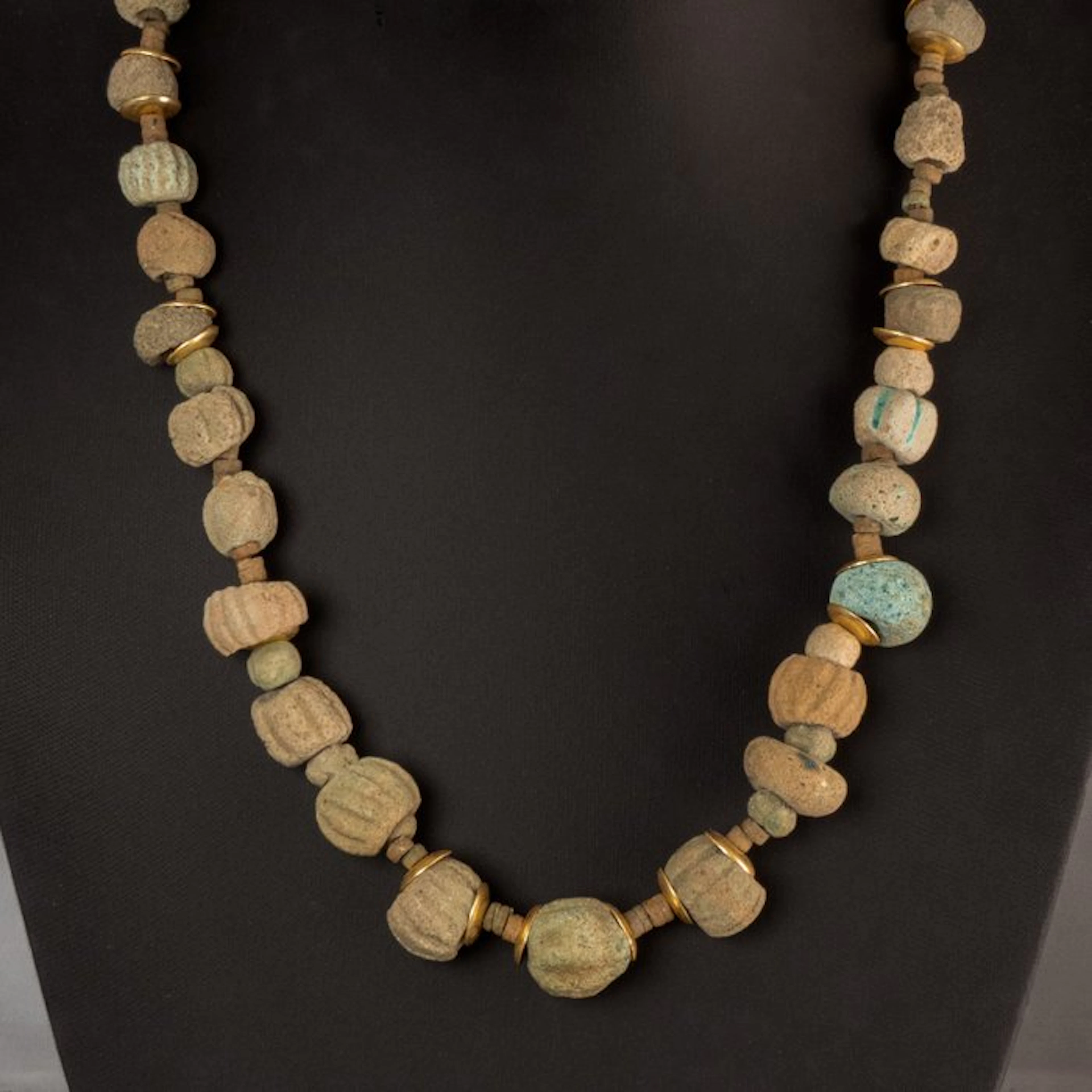 Ancient Egypt, Late Period Necklace with Faience Melon Beads