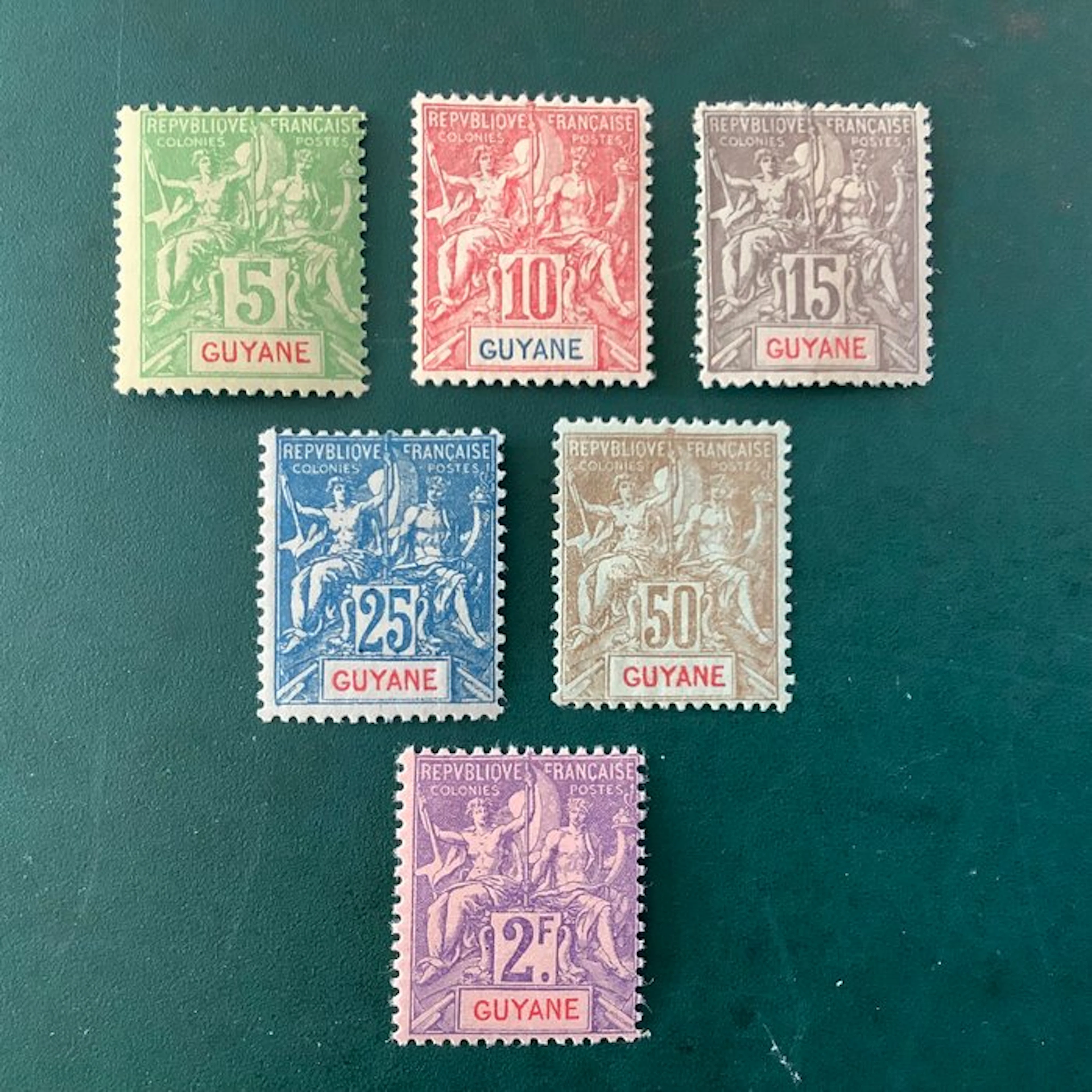 French Guiana 1900 - Allegory: additional values - MH/MNH - Yvert 43/48