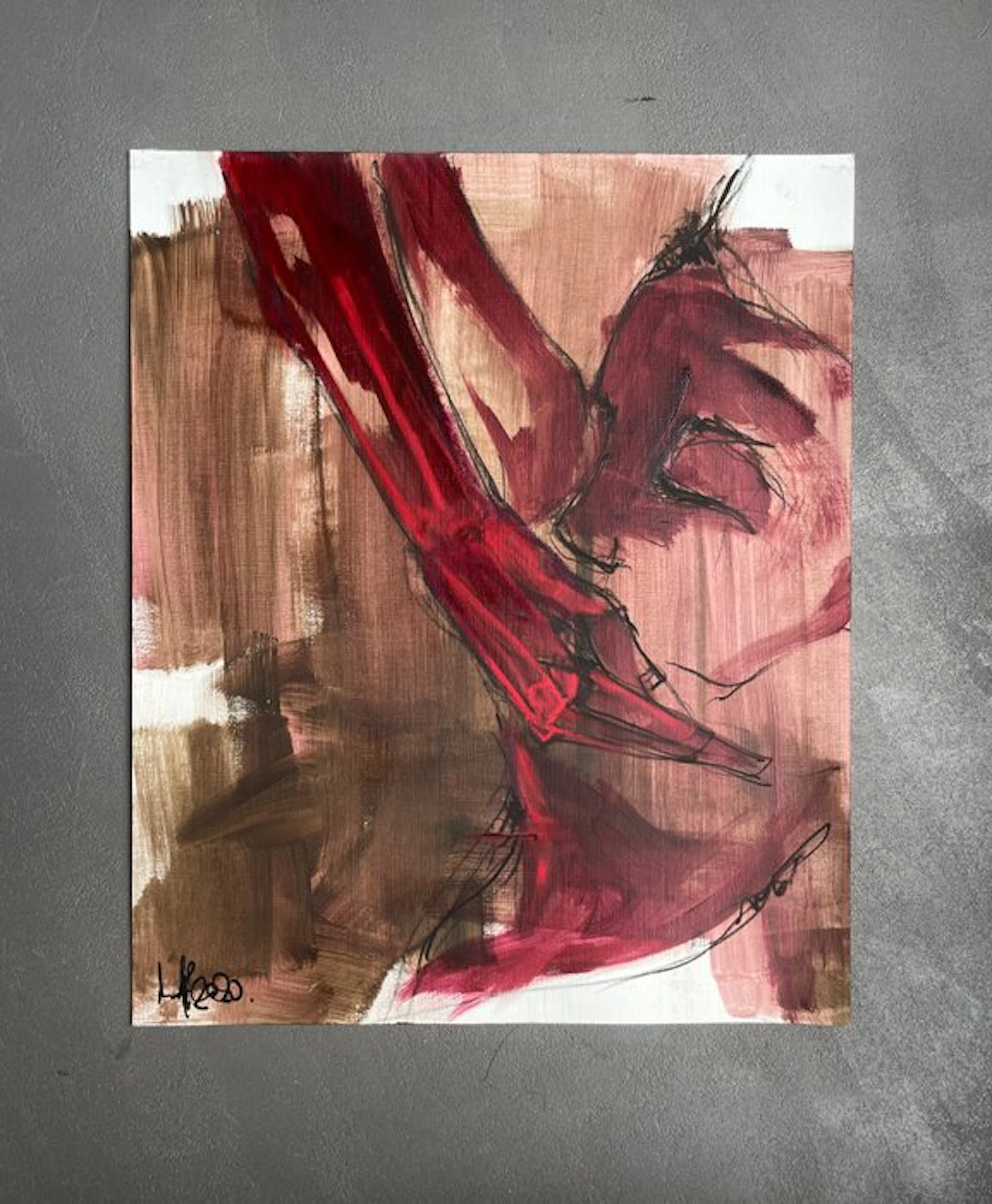 Laurent Anastay Ponsolle - "Red Lisa 10"- Peinture portrait expressionniste