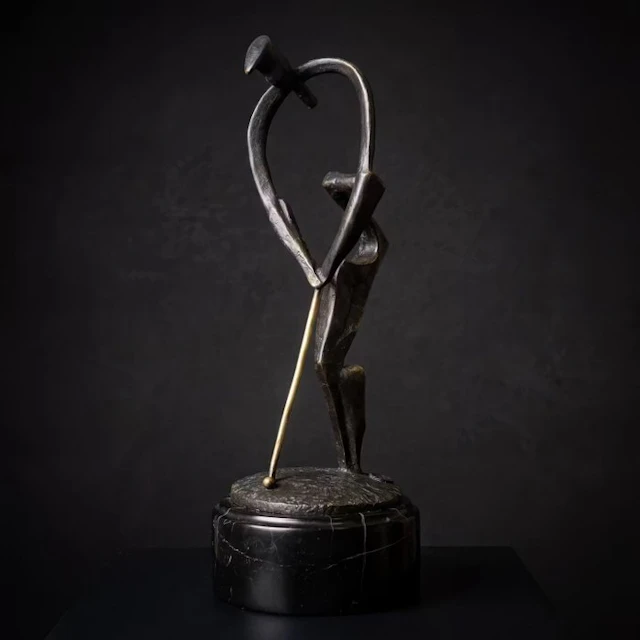 Statue, Golfer - 30 cm - Bronze, Marble
