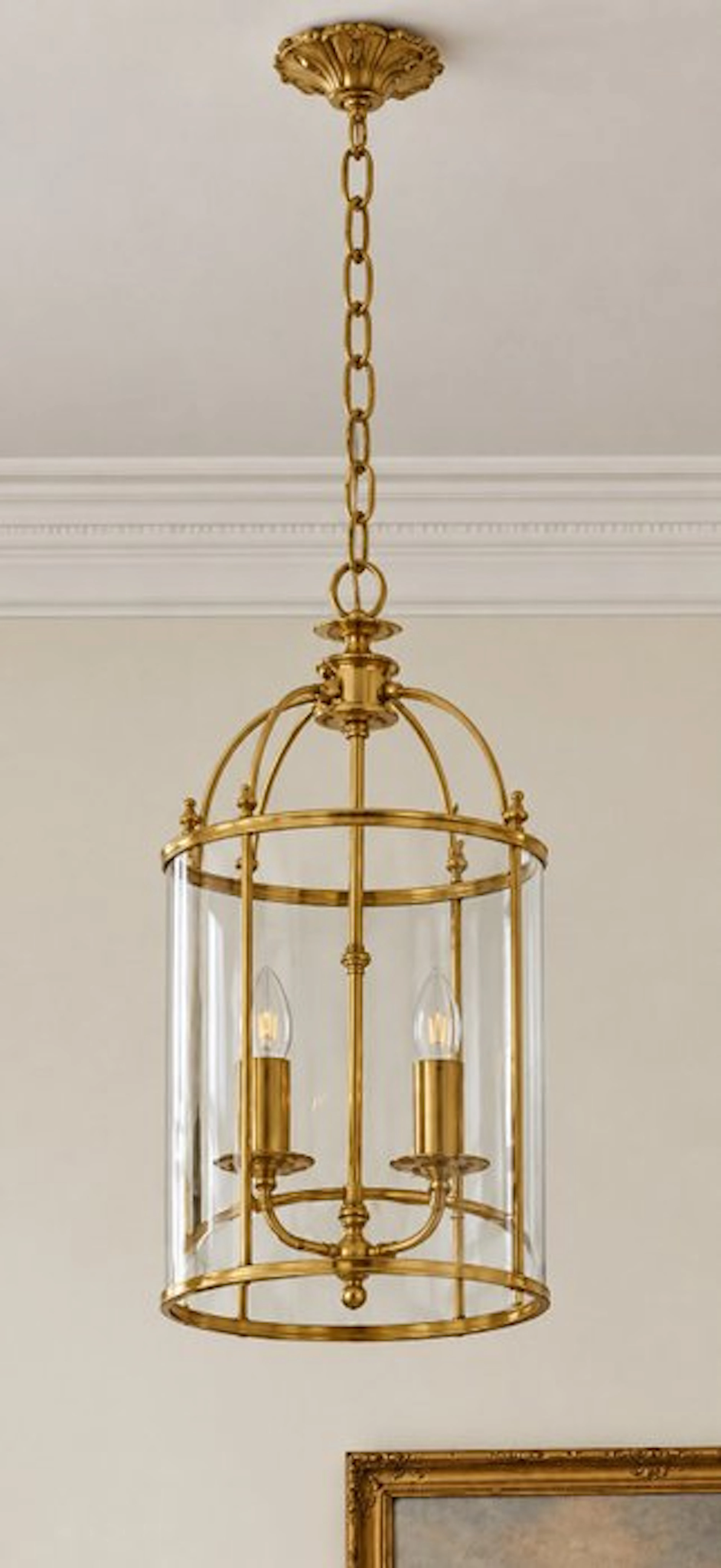 Lamp - Empire-style pendant lamp / hall lantern - Brass, Glass