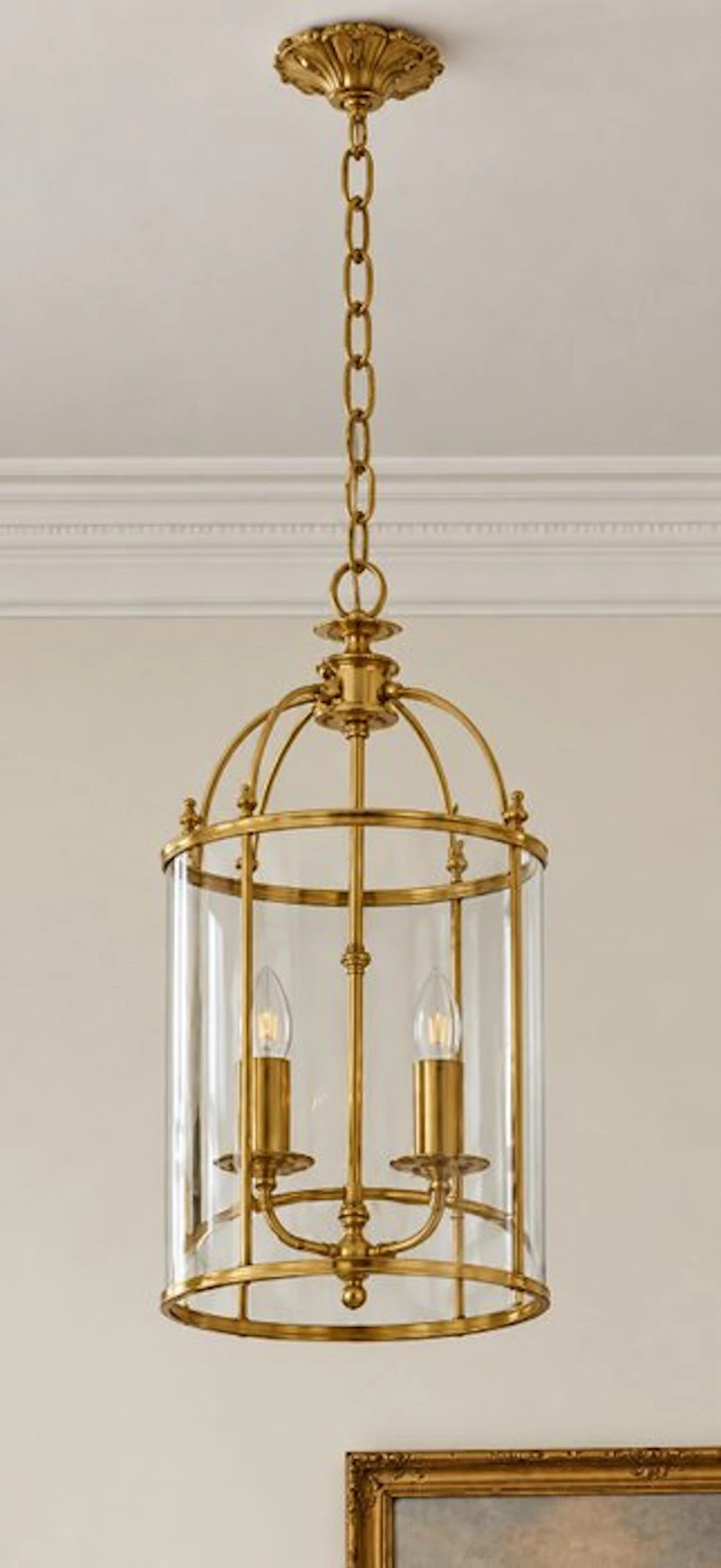Lamp - Empire-style pendant lamp / hall lantern - Brass, Glass