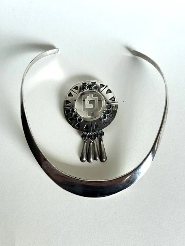 Aztec Warrior Shield Brooch & Spang Necklace - Mexico (No reserve price)