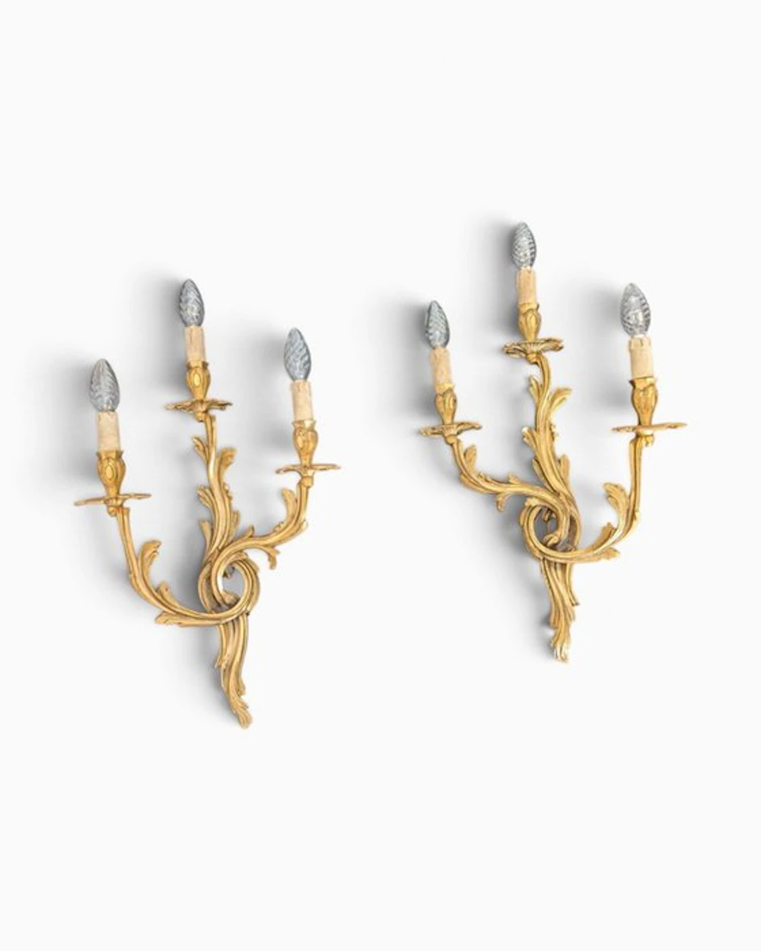 Wall sconce (2) - Bronze - Gold-finished bronze, Rococo style