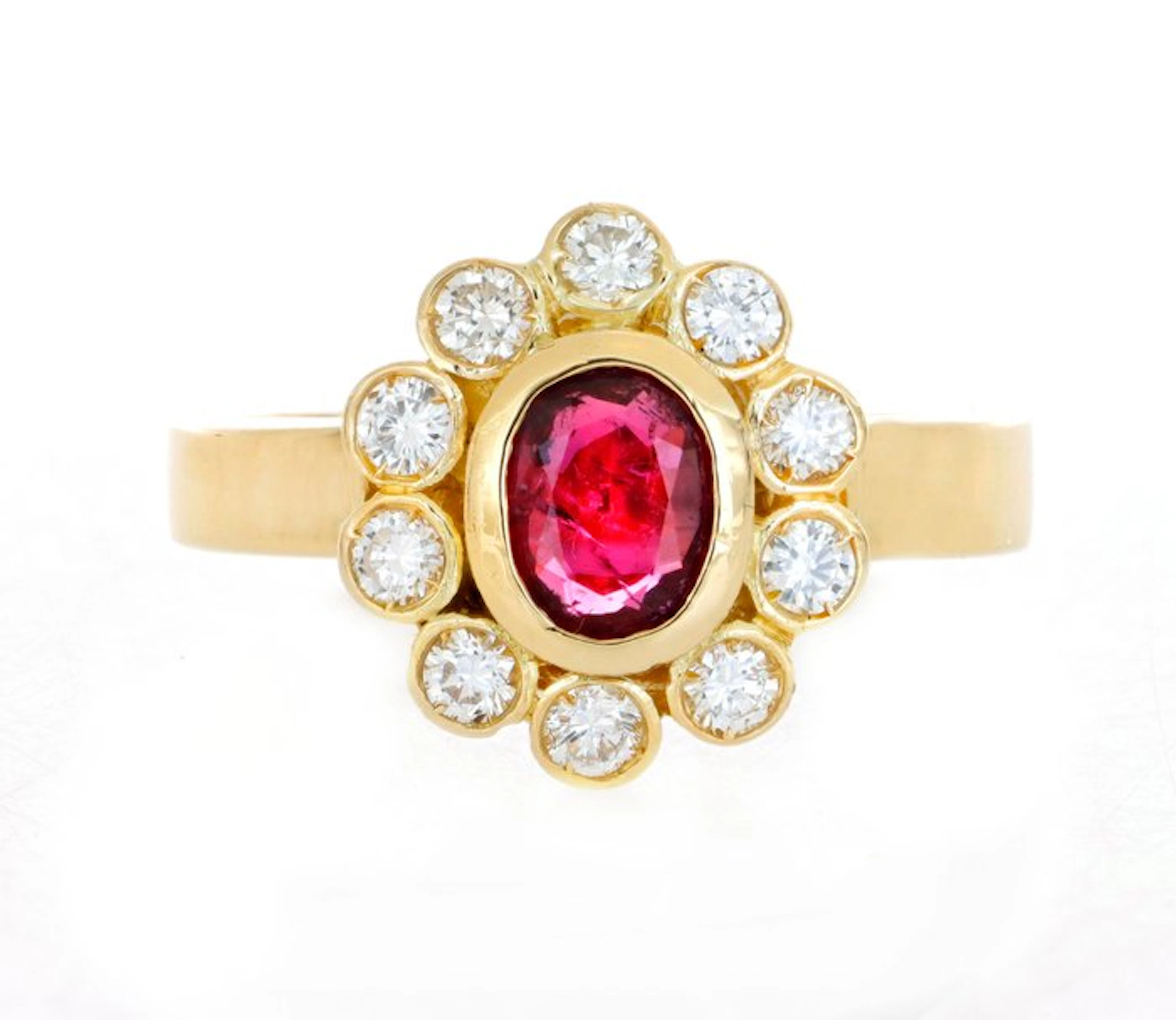 No reserve price - Ring - 18 kt. Yellow gold - 0.85ct. tw. Ruby - Diamond