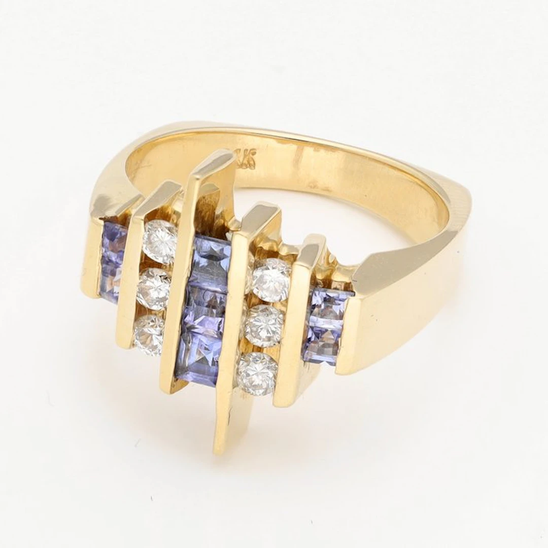 Ring - 14 kt. Yellow gold Diamond (Natural) - Tanzanite
