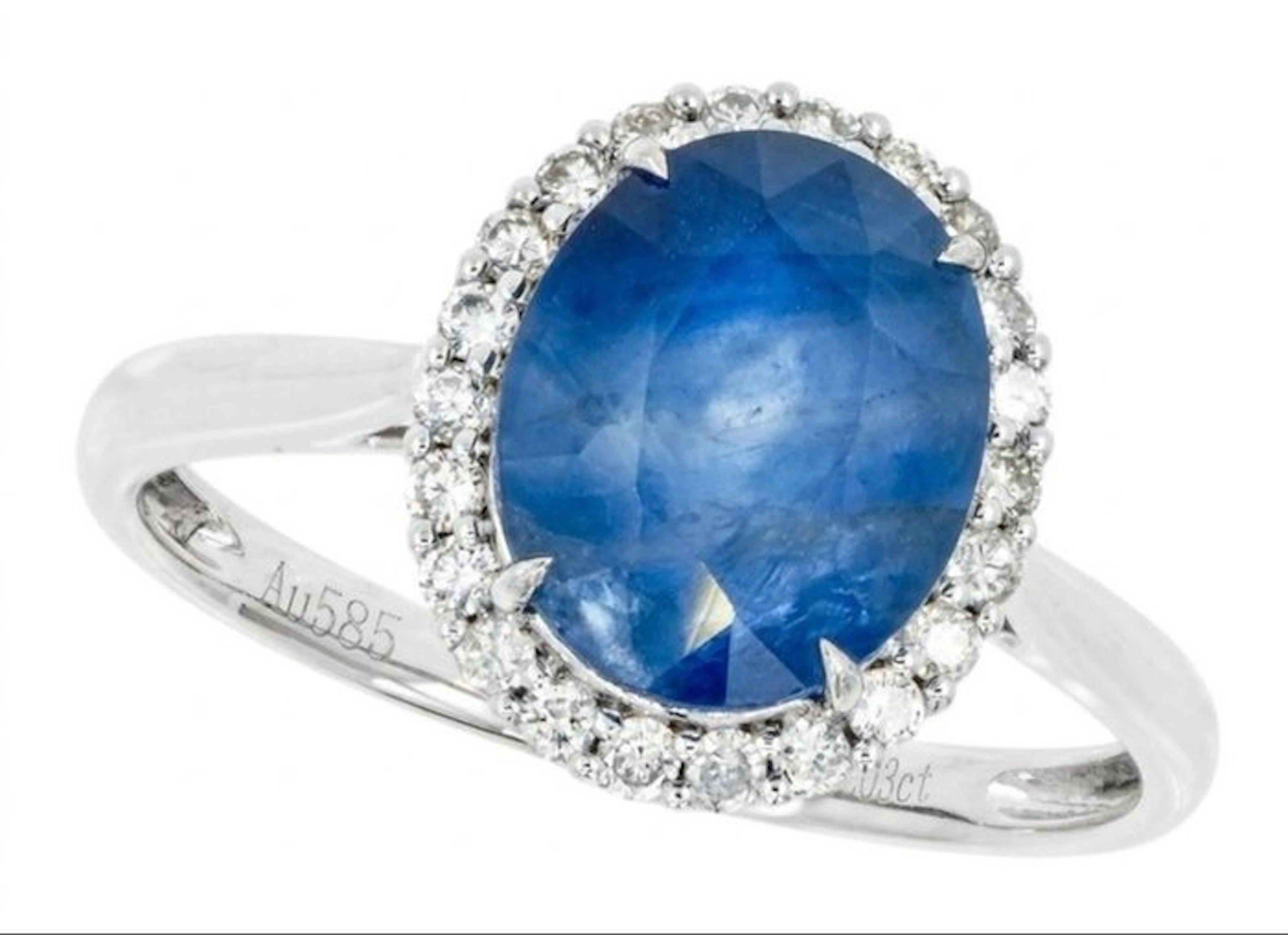 Ring - 14 kt. White gold - 3.52ct. tw. Sapphire - Diamond