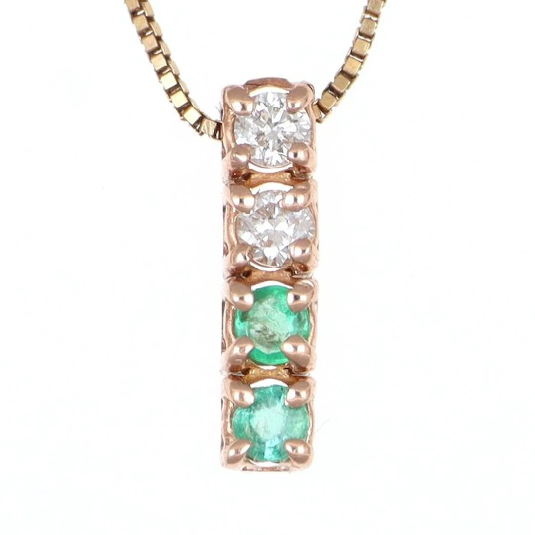 No reserve price - Necklace with pendant - 18 kt. Rose gold Emerald - Diamond