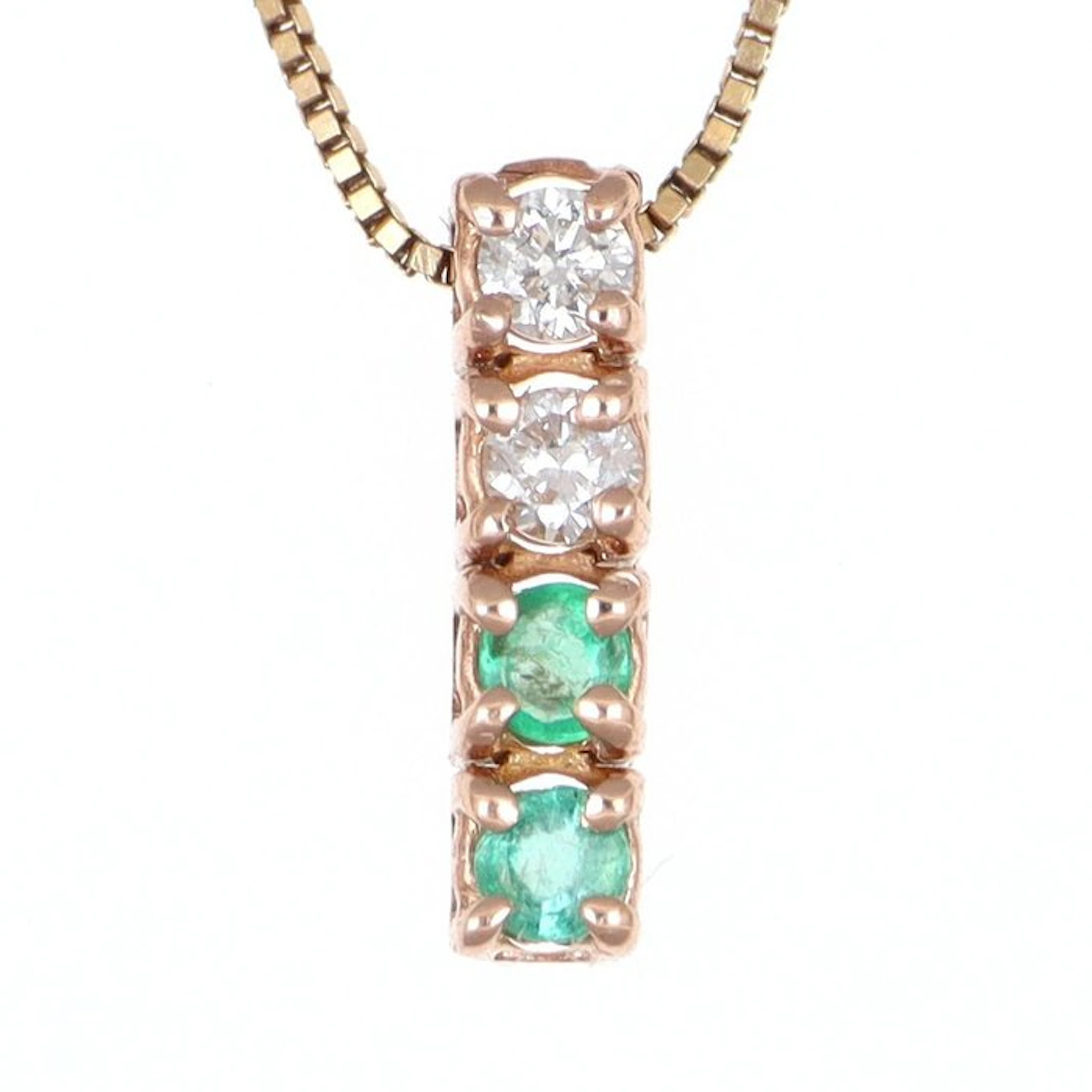 No reserve price - Necklace with pendant - 18 kt. Rose gold Emerald - Diamond