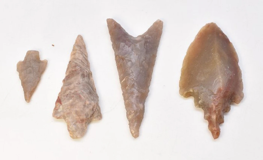 Neolithic Jasper, Flint 4 Amazing Arrowheads, 2 to 5 cm (No reserve price)
