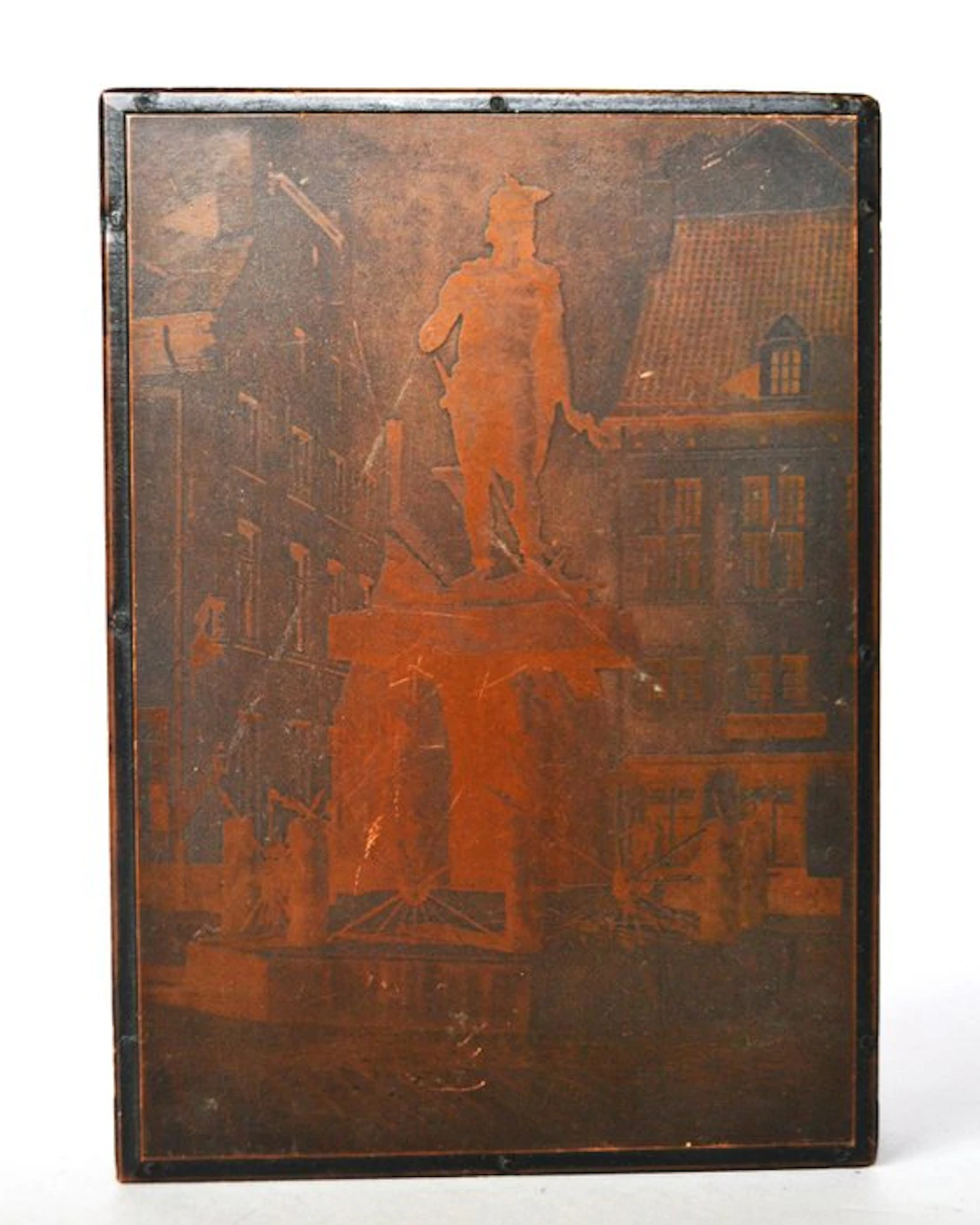 Anonymous - An original printing block - Statue of Ambiorix in Tongeren