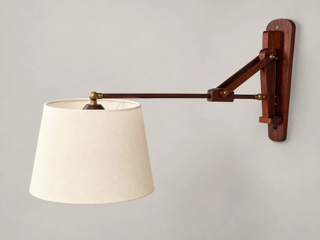 Wall lamp - Mid-Century adjustable wooden wall lamp with...