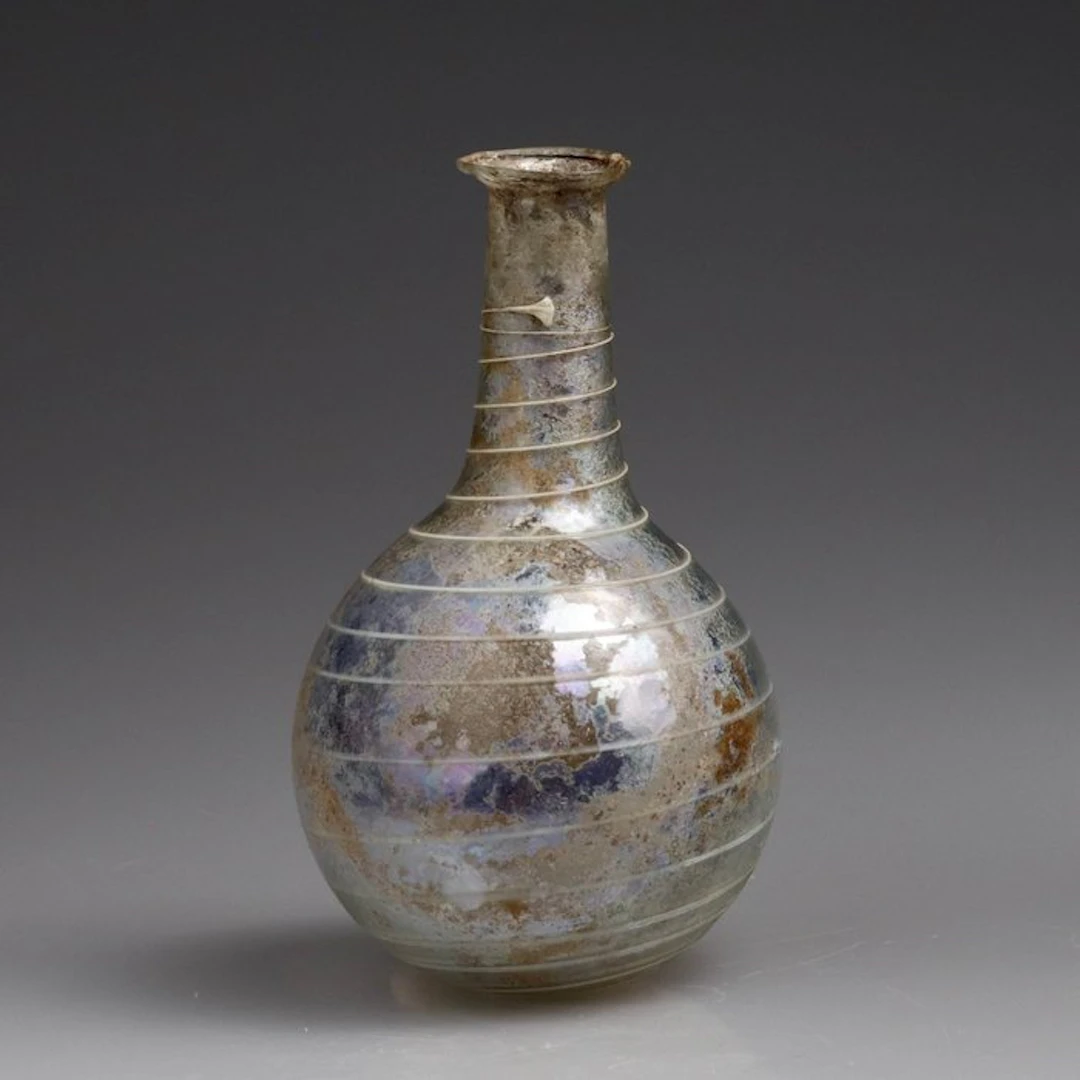 Ancient Roman Glass spiral-decorated bottle - 110 mm