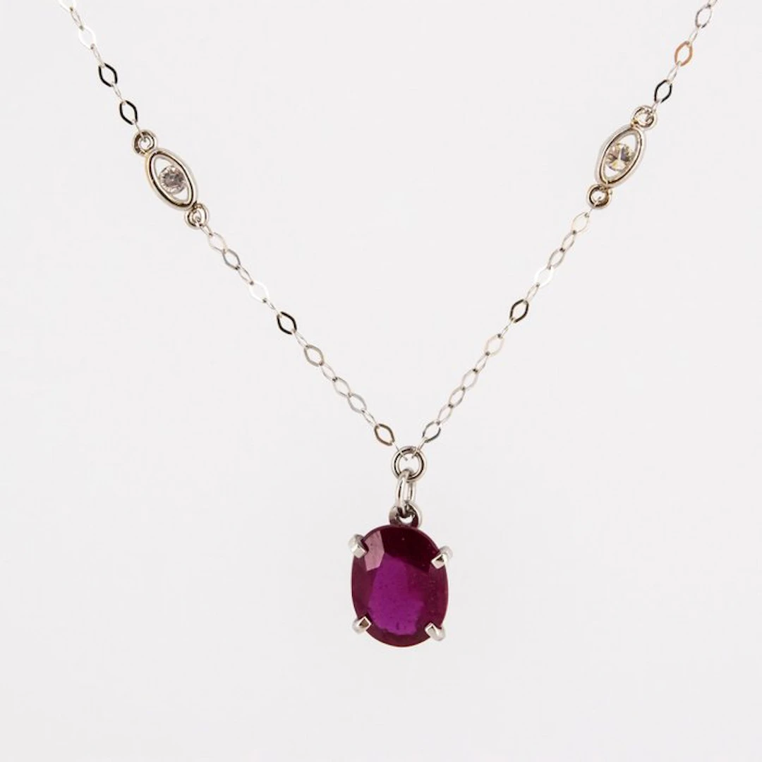 Pendant - 18 kt. White gold Ruby - Diamond